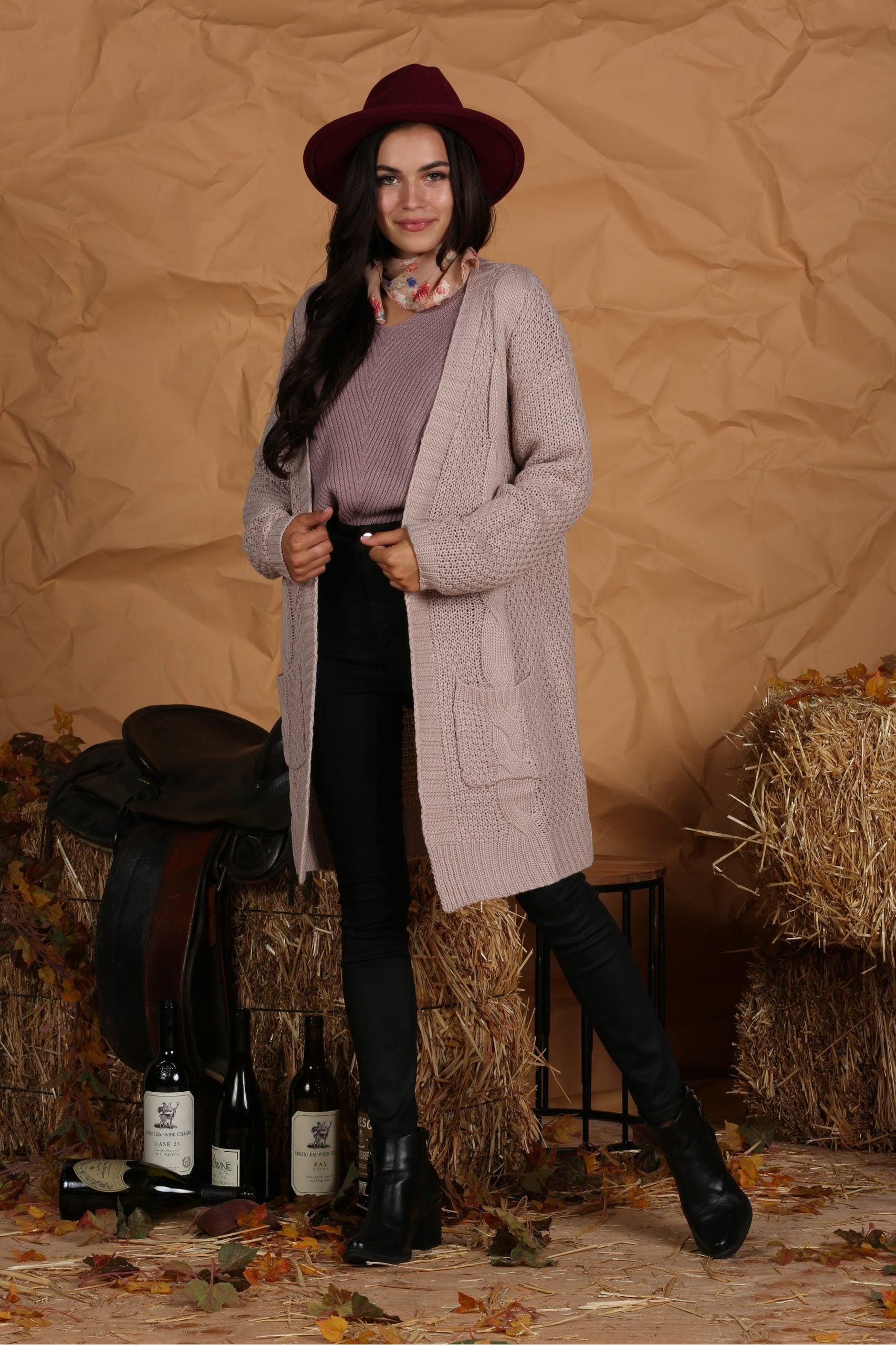 OPEN FRONT WAFFLE KNITTED LONG CARDIGAN - Doublju