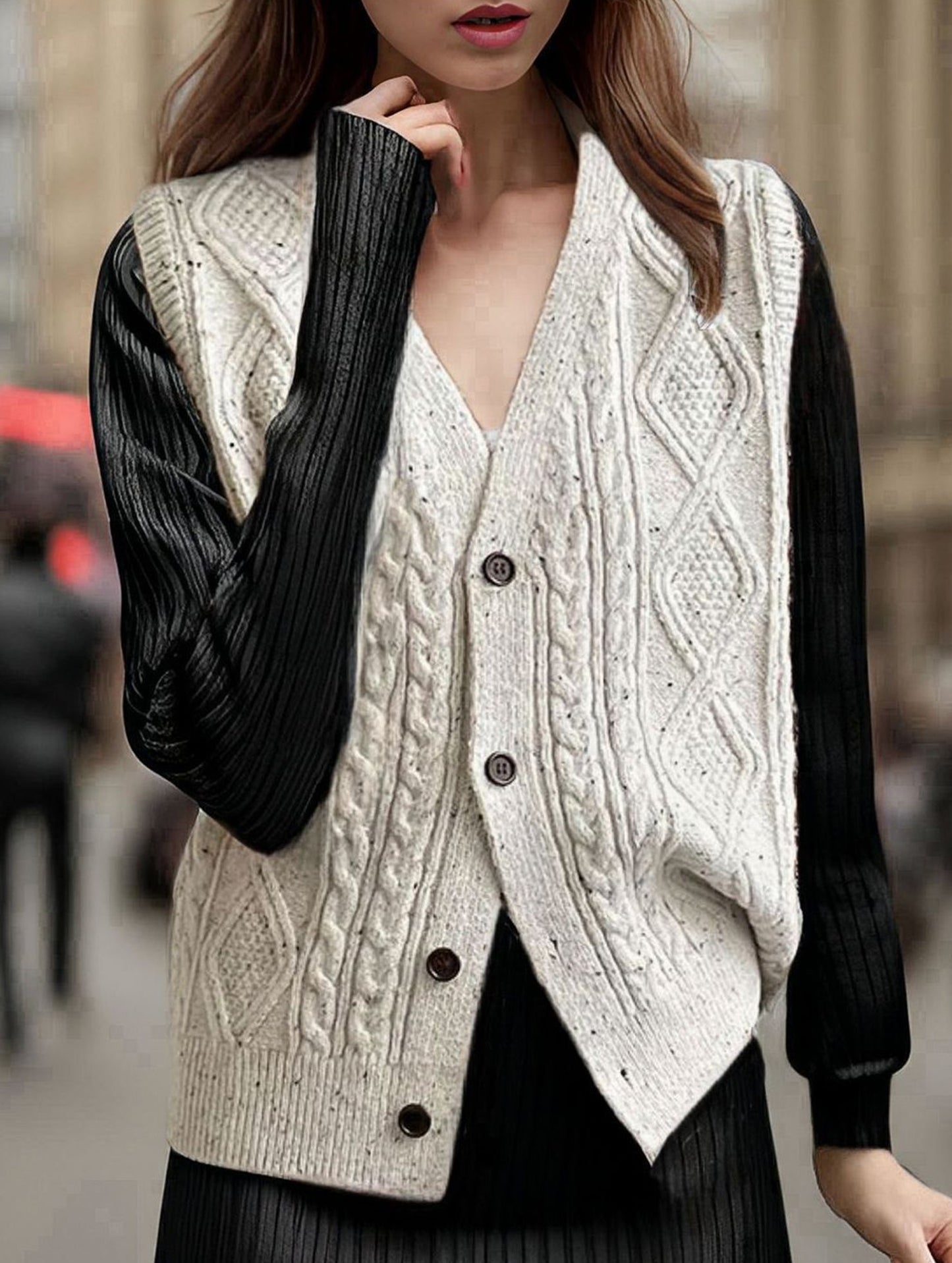 Knit vest with crisscross pattern