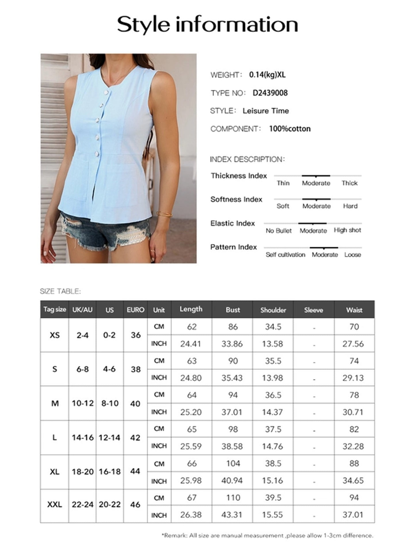 Resort Style Sleeveless Solid Color Cotton Vest??Lightweight & Breathable