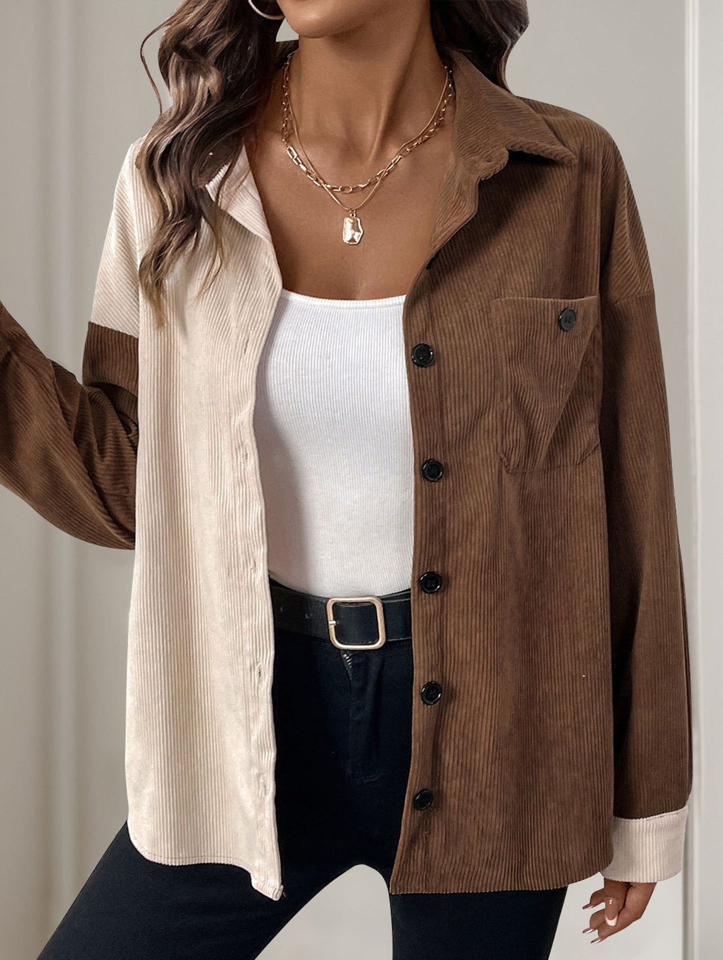 Splice color blocking thin coat