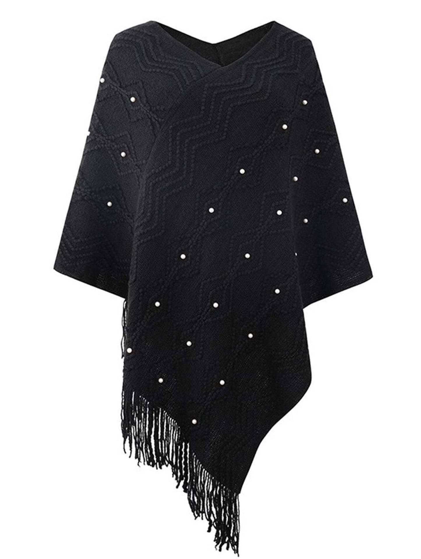 WAVE STRIPED CLOAK FRINGED SHAWL COAT - Doublju