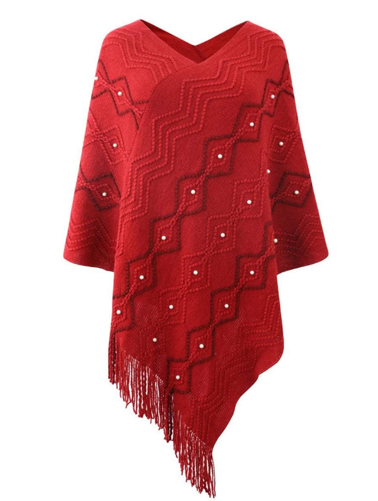 WAVE STRIPED CLOAK FRINGED SHAWL COAT - Doublju