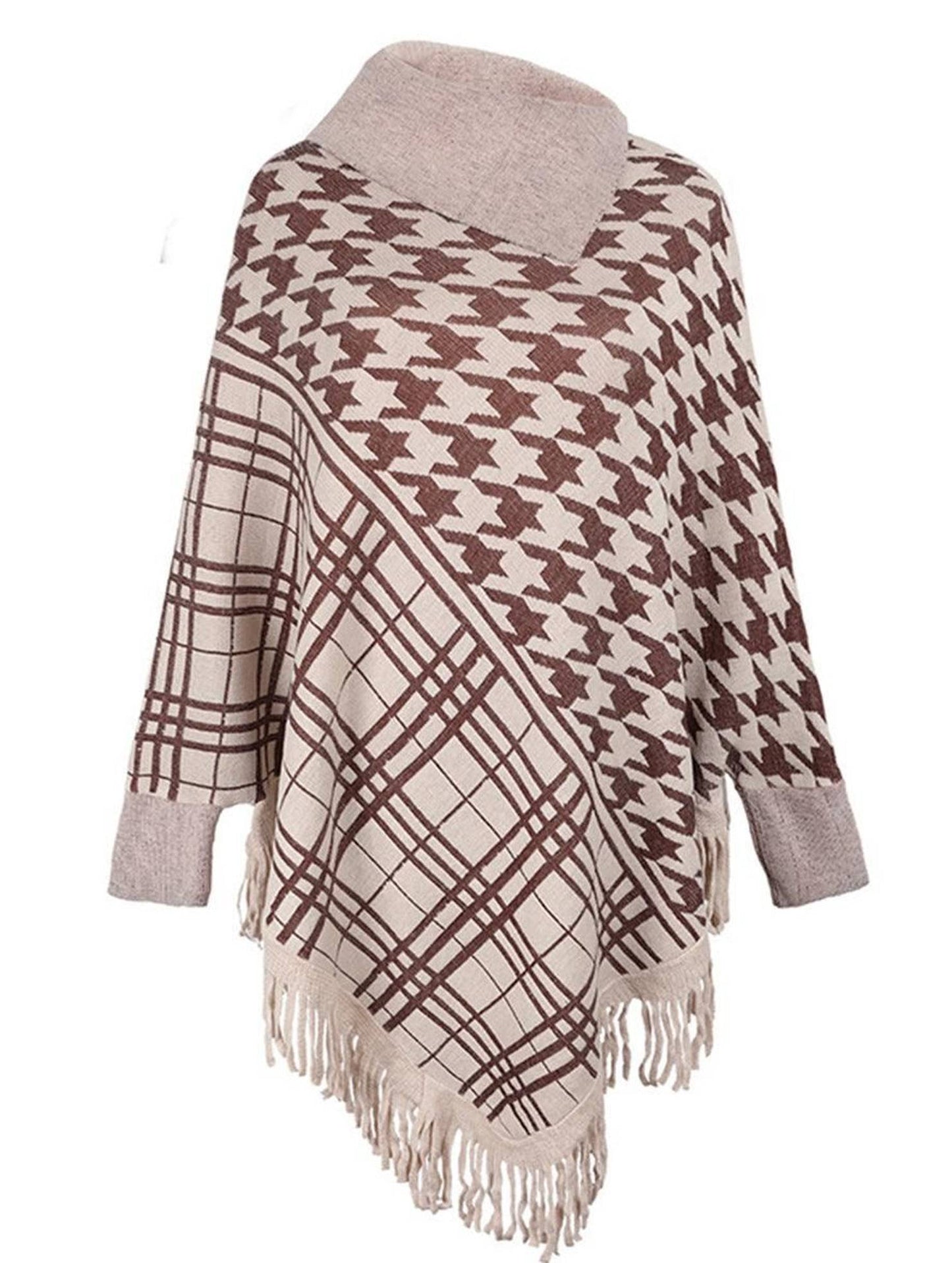 HALF OPEN COLLAR TASSEL HEM COAT SHAWL - Doublju