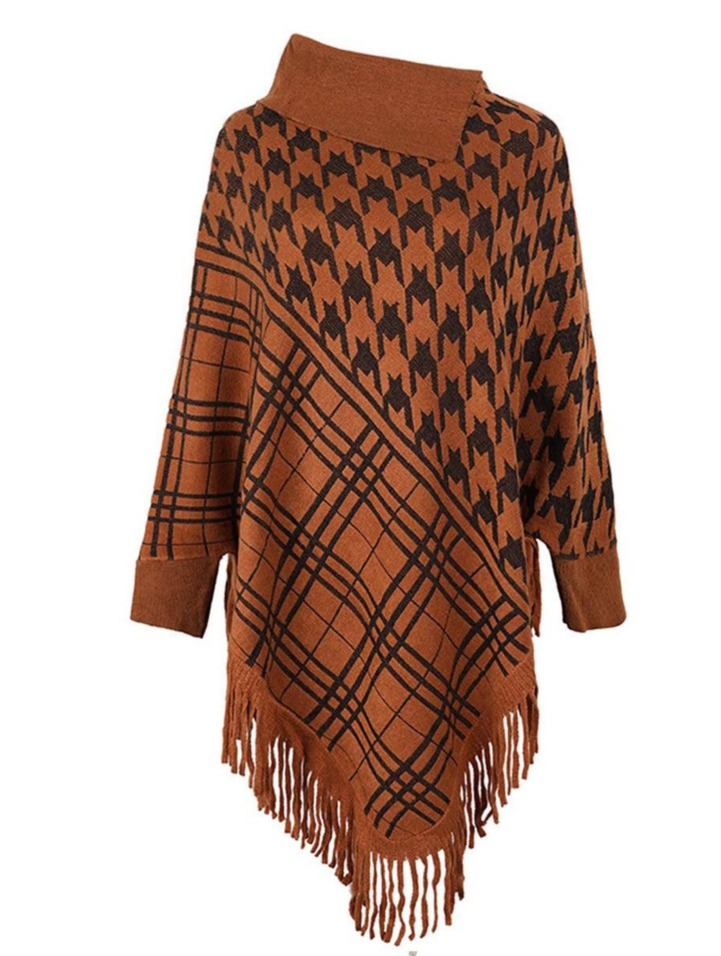 HALF OPEN COLLAR TASSEL HEM COAT SHAWL - Doublju