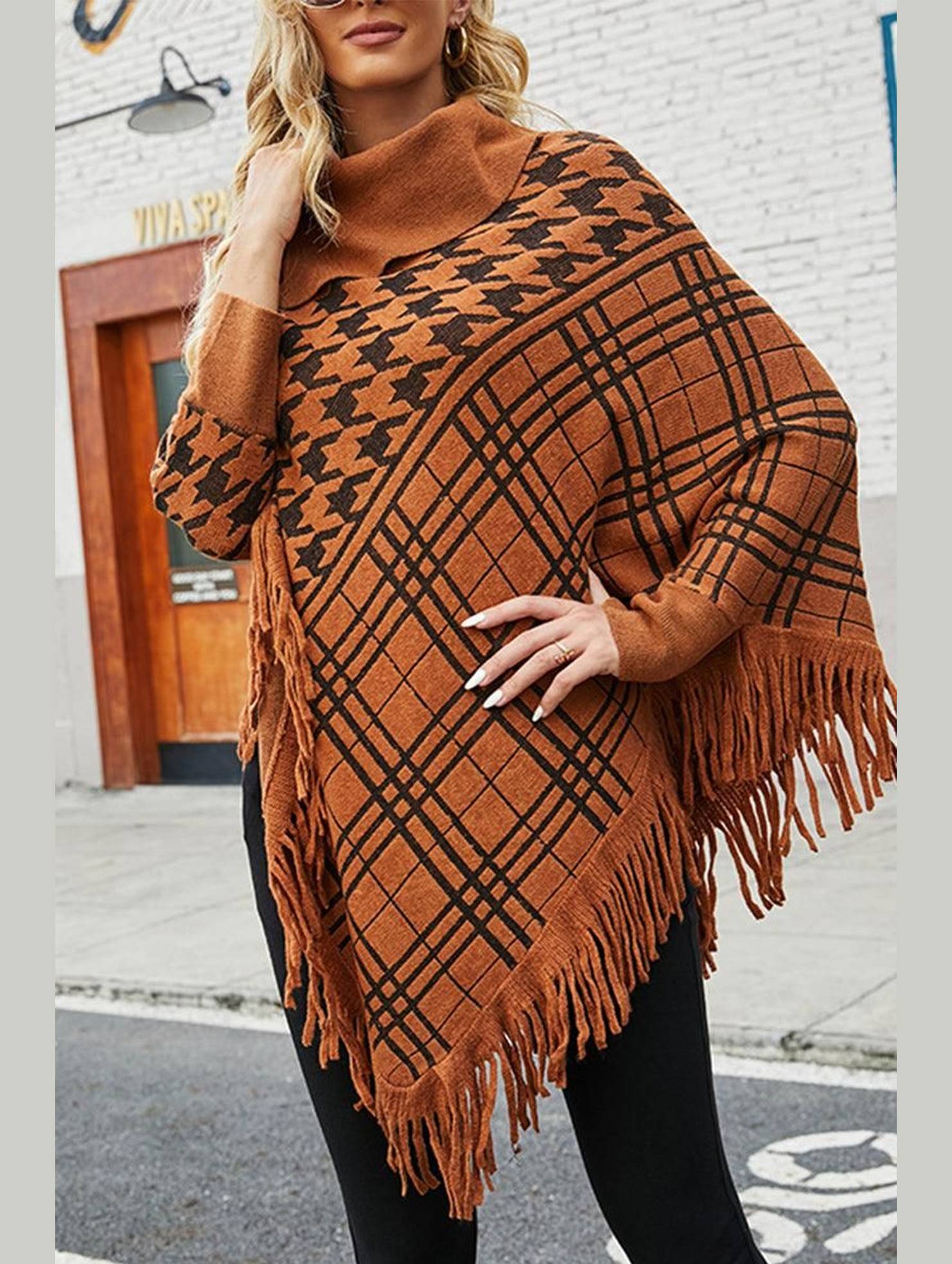 HALF OPEN COLLAR TASSEL HEM COAT SHAWL - Doublju