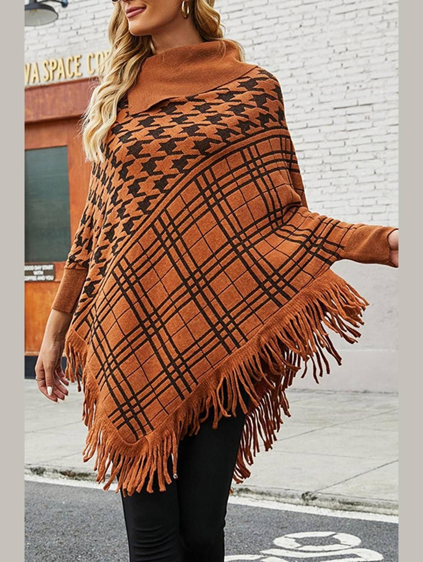 HALF OPEN COLLAR TASSEL HEM COAT SHAWL - Doublju