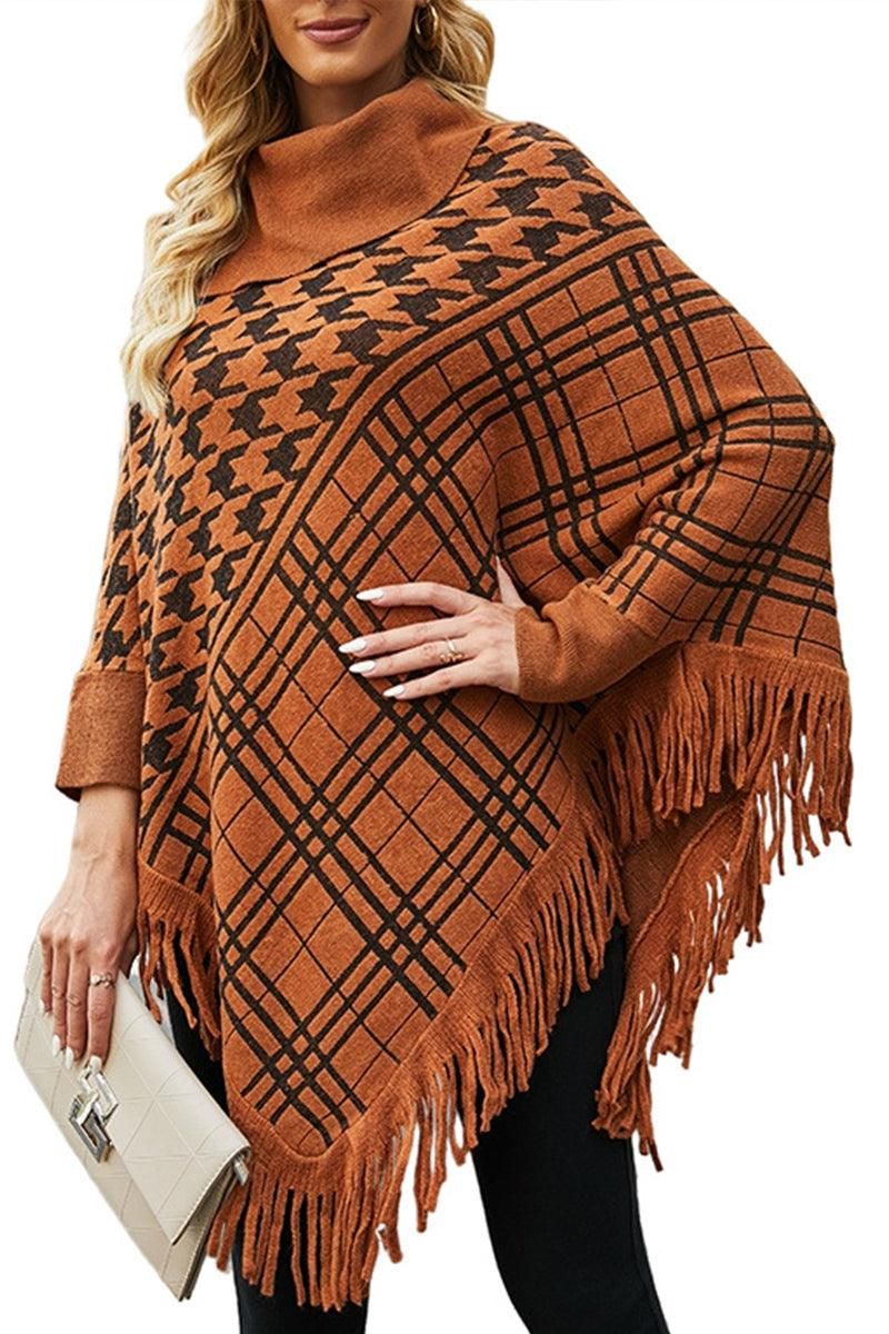 HALF OPEN COLLAR TASSEL HEM COAT SHAWL - Doublju