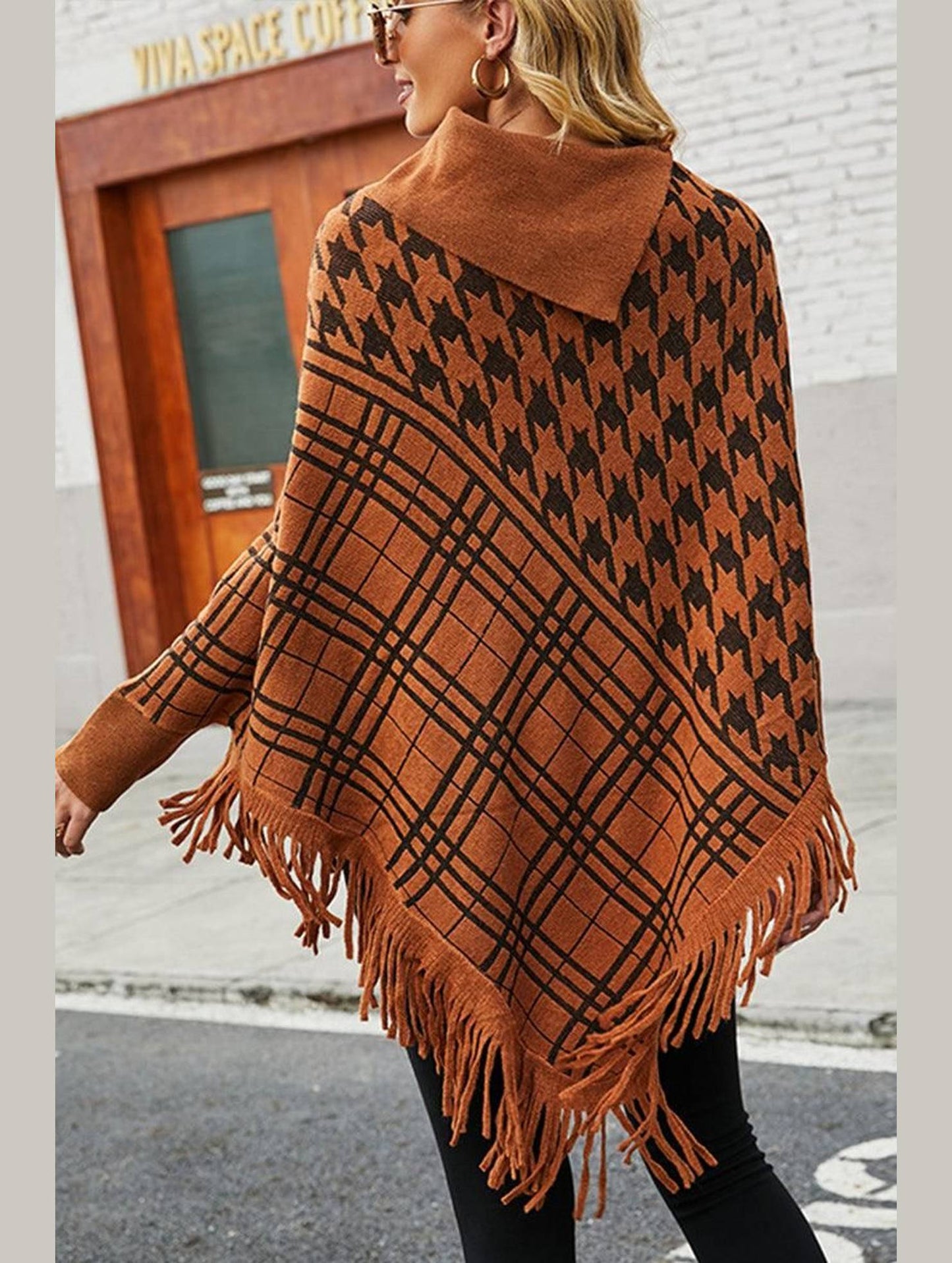 HALF OPEN COLLAR TASSEL HEM COAT SHAWL - Doublju