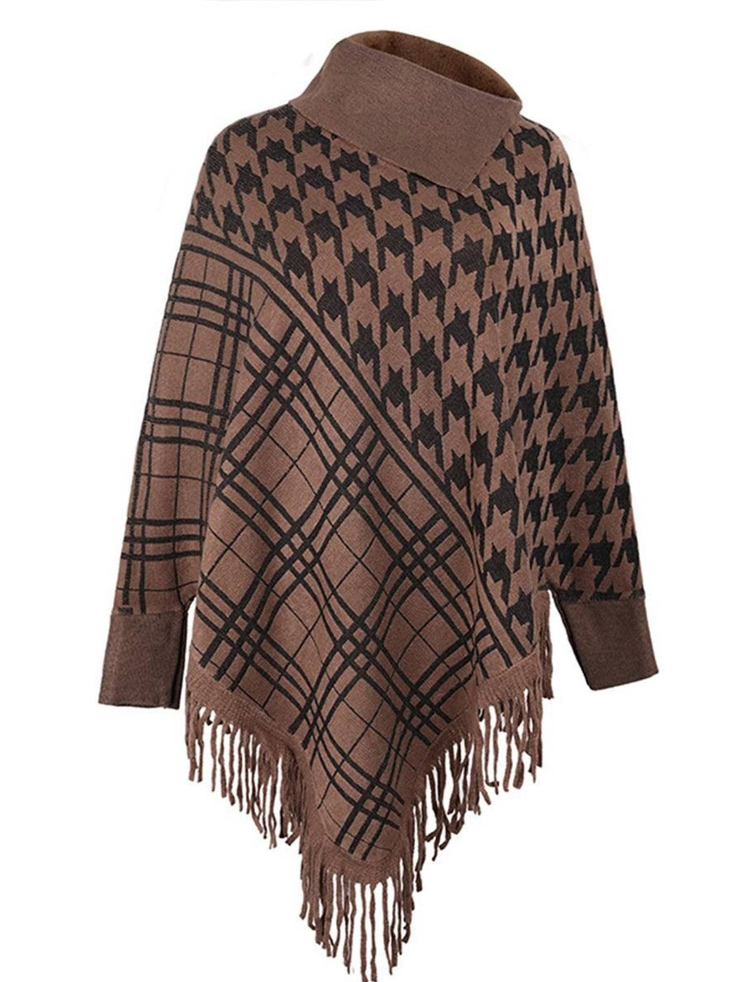 HALF OPEN COLLAR TASSEL HEM COAT SHAWL - Doublju