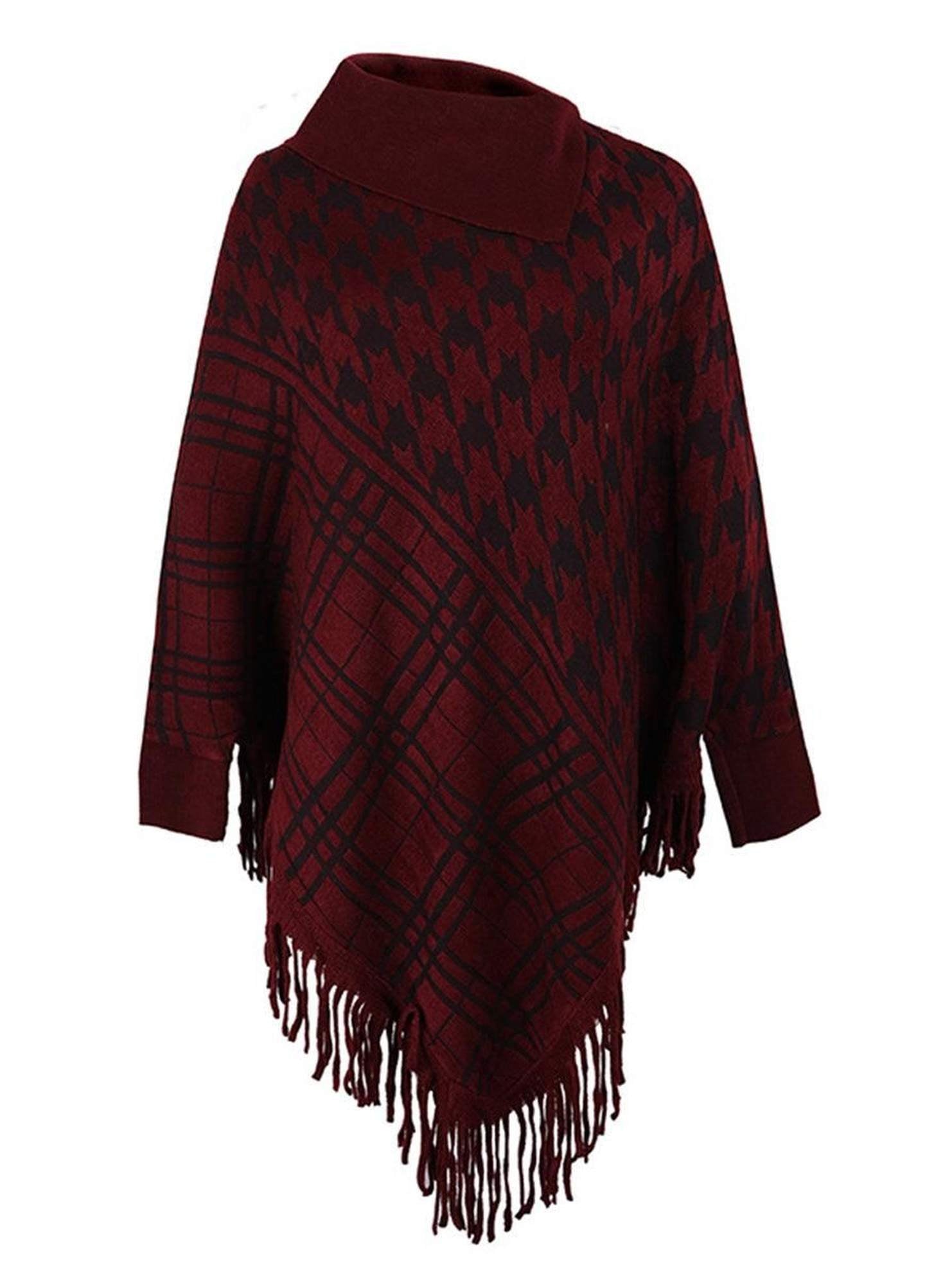 HALF OPEN COLLAR TASSEL HEM COAT SHAWL - Doublju