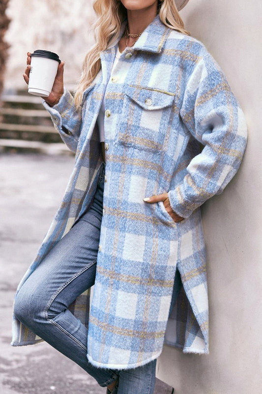 WOMEN OVERSIZED KNEE LENGTH PLAID COAT