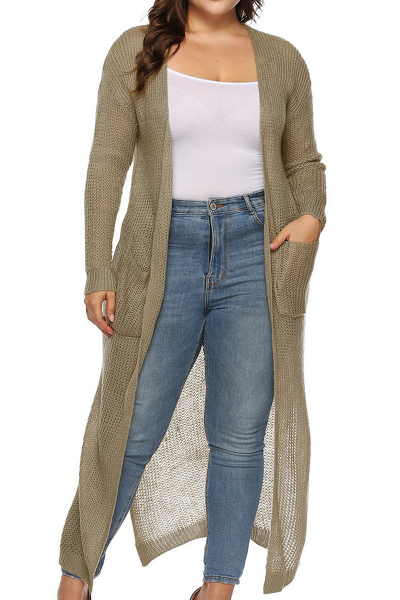 WOMEN PLUS SIZE OPEN FRONT LONG LENGTH CARDIGAN