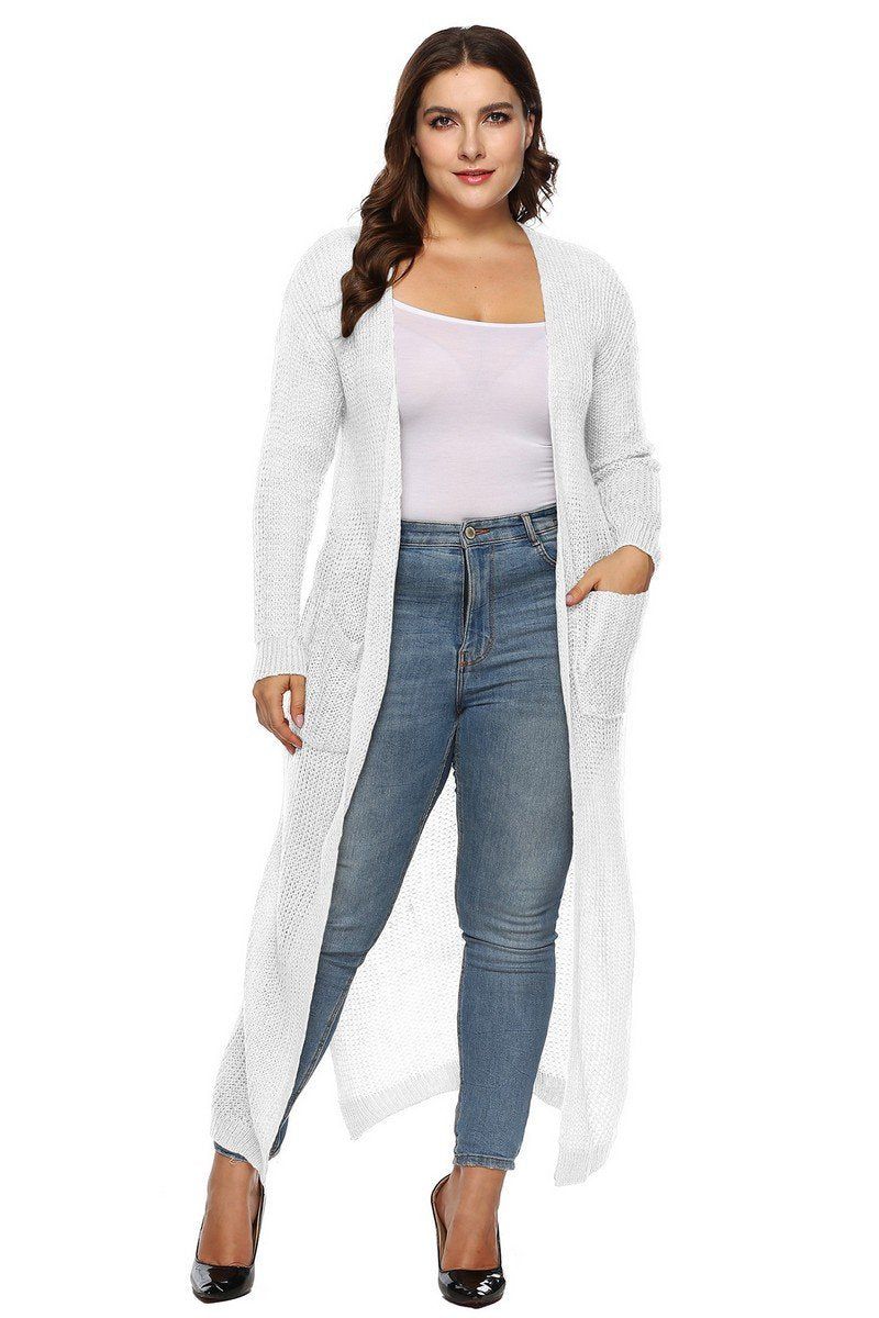 WOMEN PLUS SIZE OPEN FRONT LONG LENGTH CARDIGAN