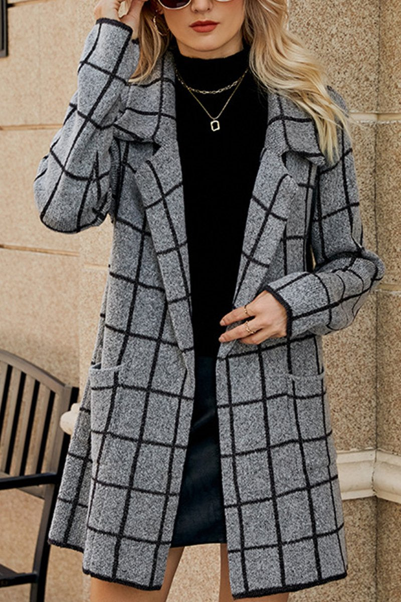 WOMEN DANDY PATTERNED OPEN FRONT LAPEL COAT