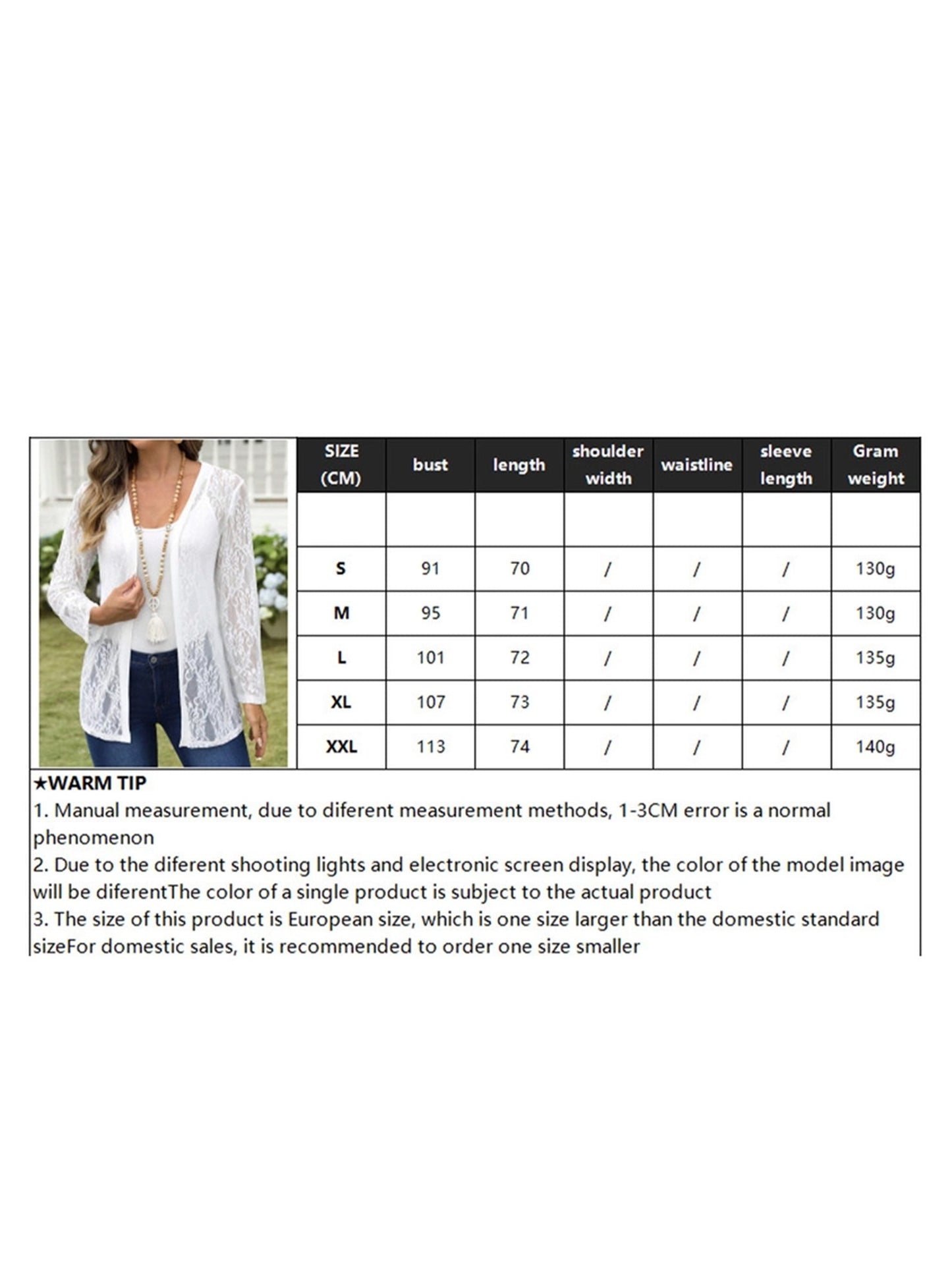 Fashionable Lace Cutout Patchwork Coat ??Lightweight Chinlon, S??œXXL