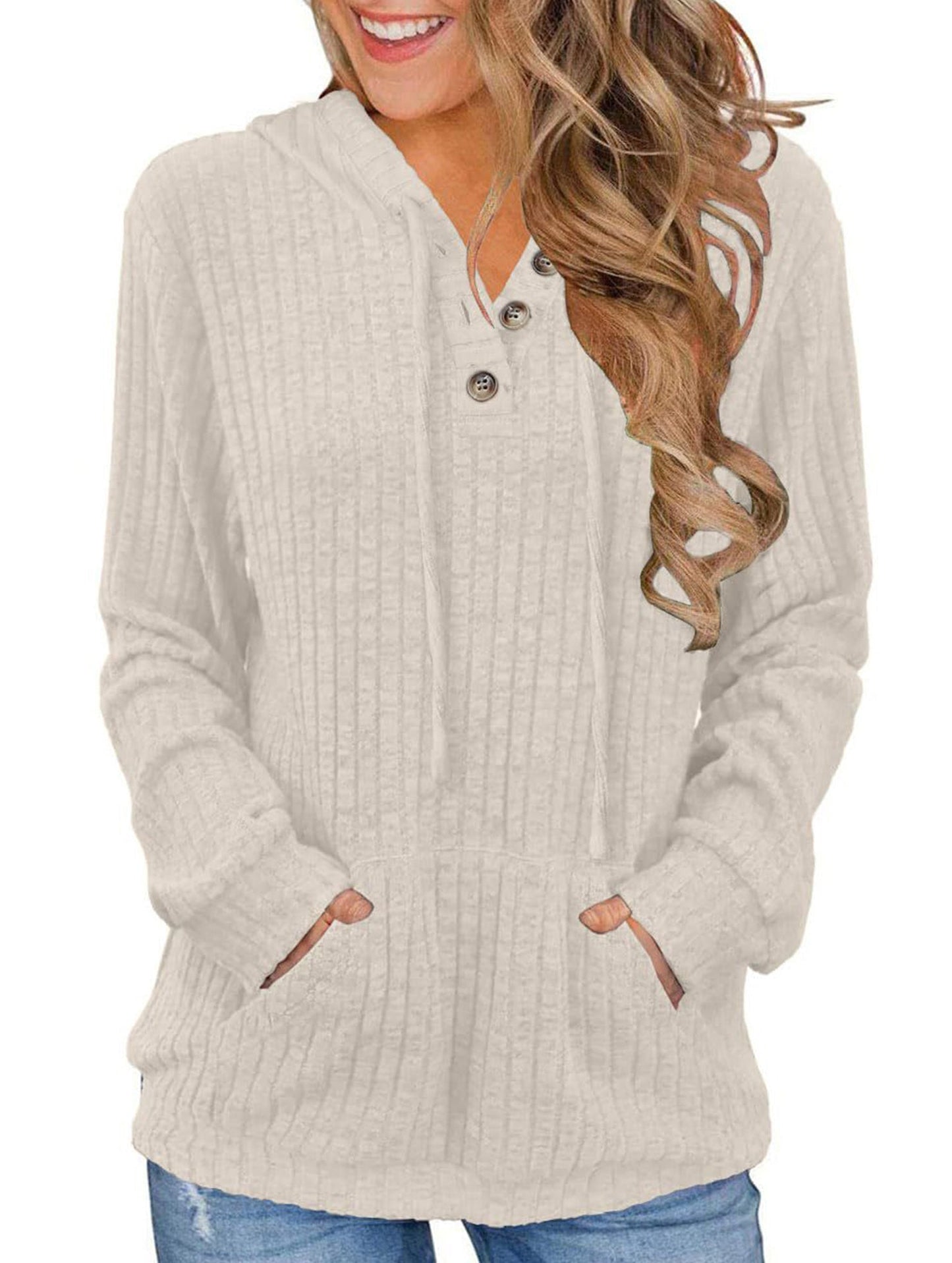 Women's solid color long-sleeved hoodie sweater