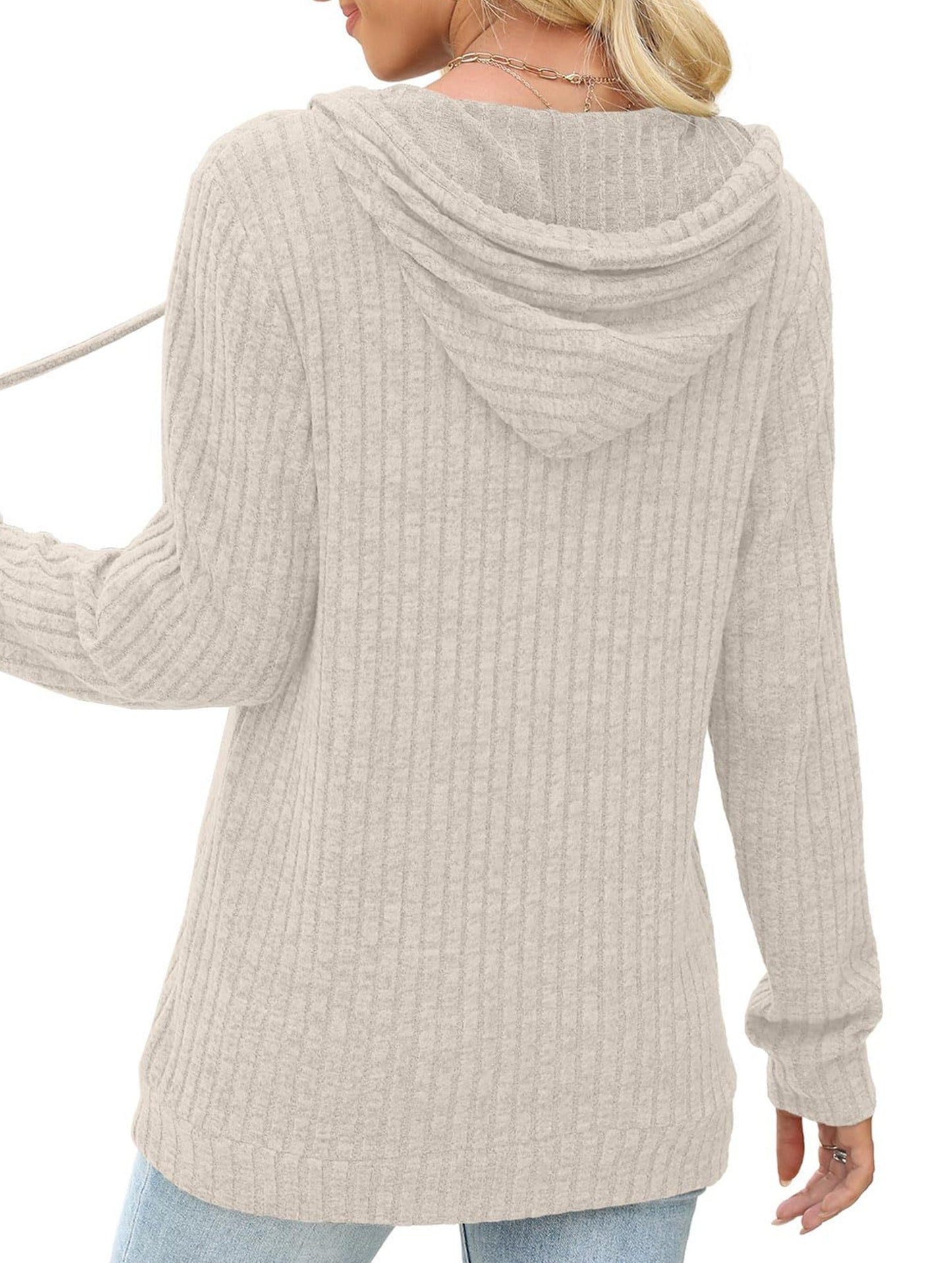 Women's solid color long-sleeved hoodie sweater