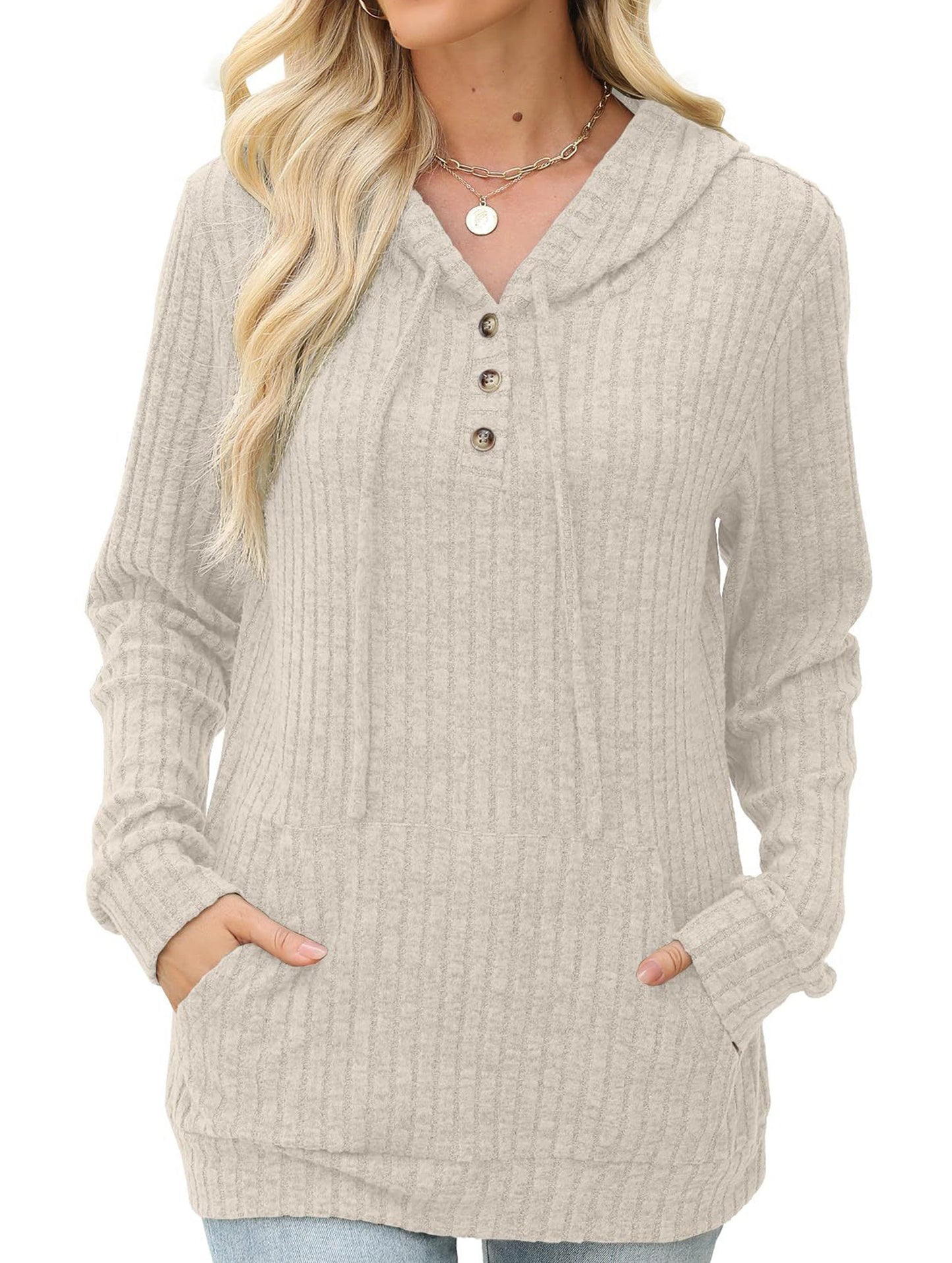 Women's solid color long-sleeved hoodie sweater