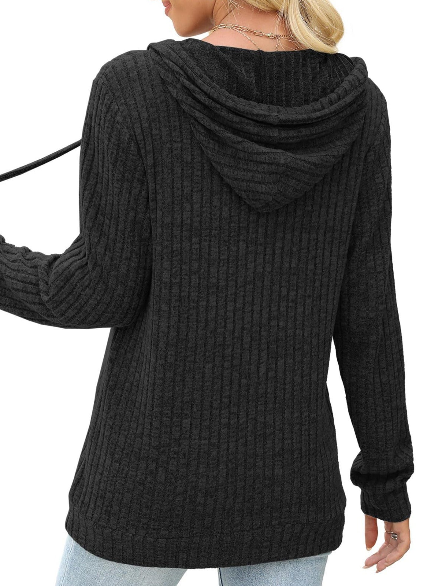 Women's solid color long-sleeved hoodie sweater
