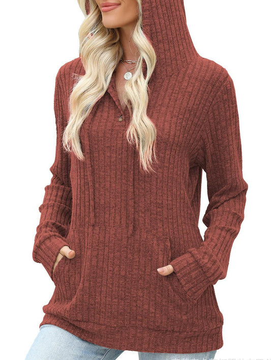 Women's solid color long-sleeved hoodie sweater