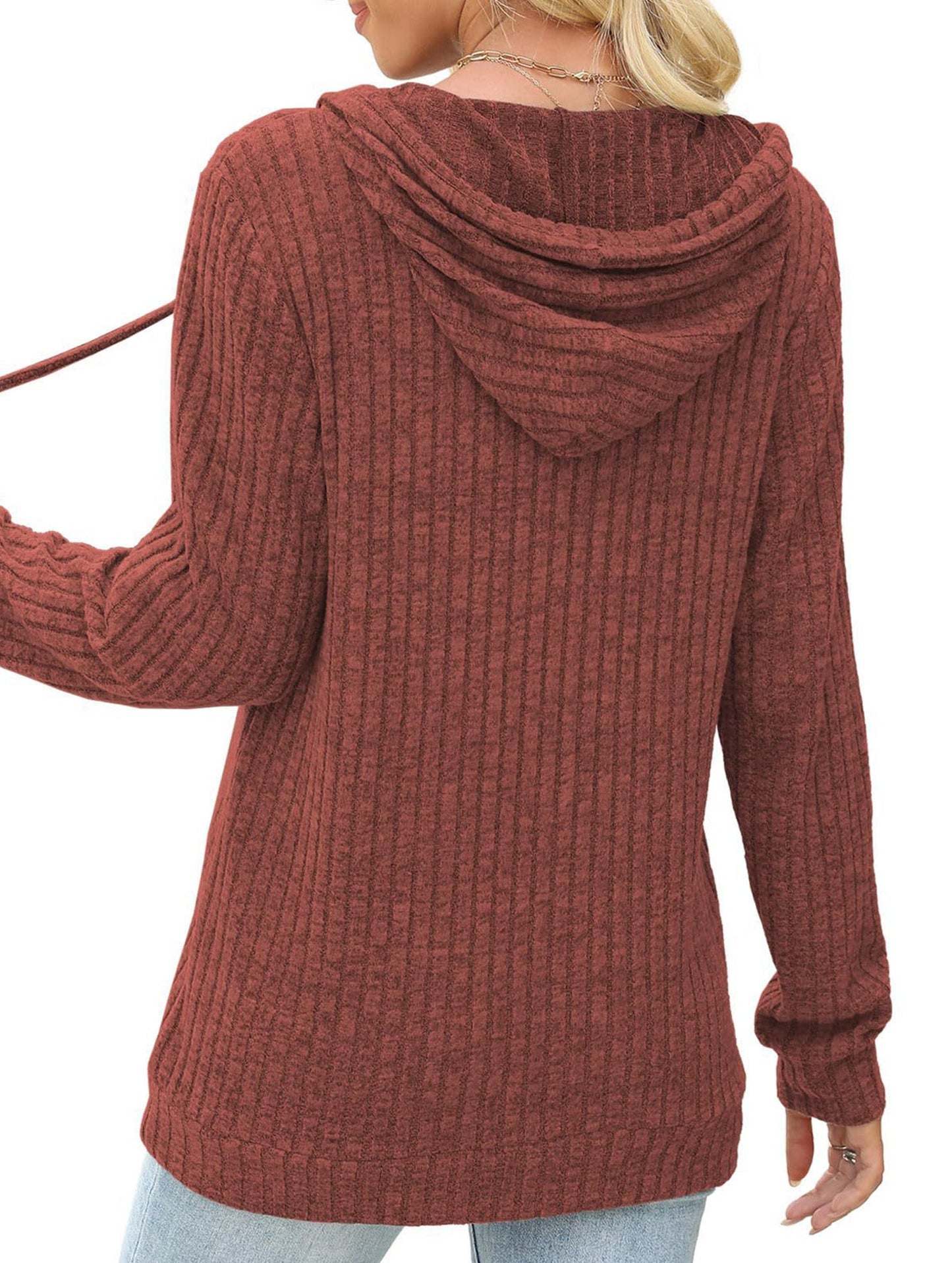 Women's solid color long-sleeved hoodie sweater