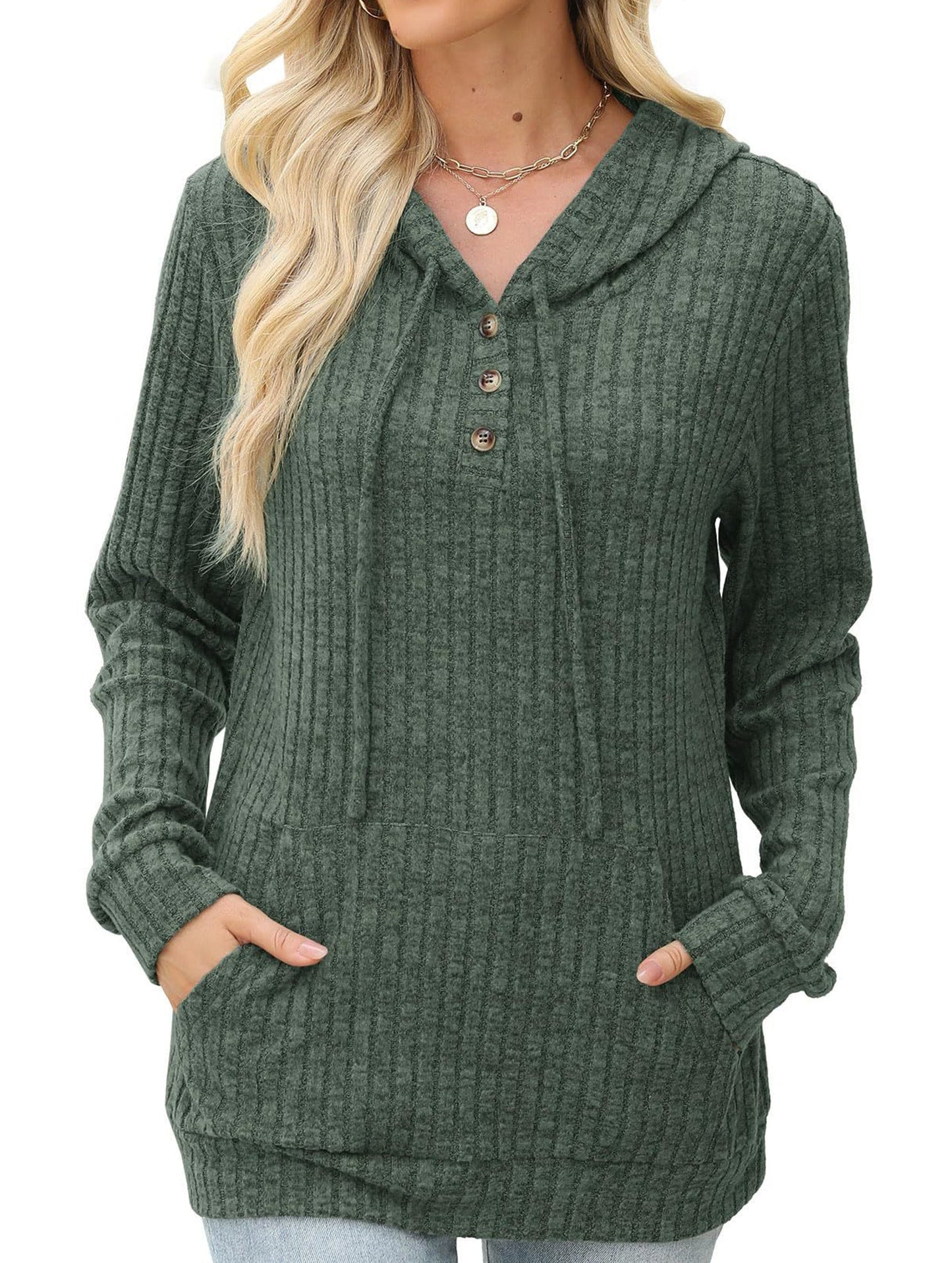 Women's solid color long-sleeved hoodie sweater