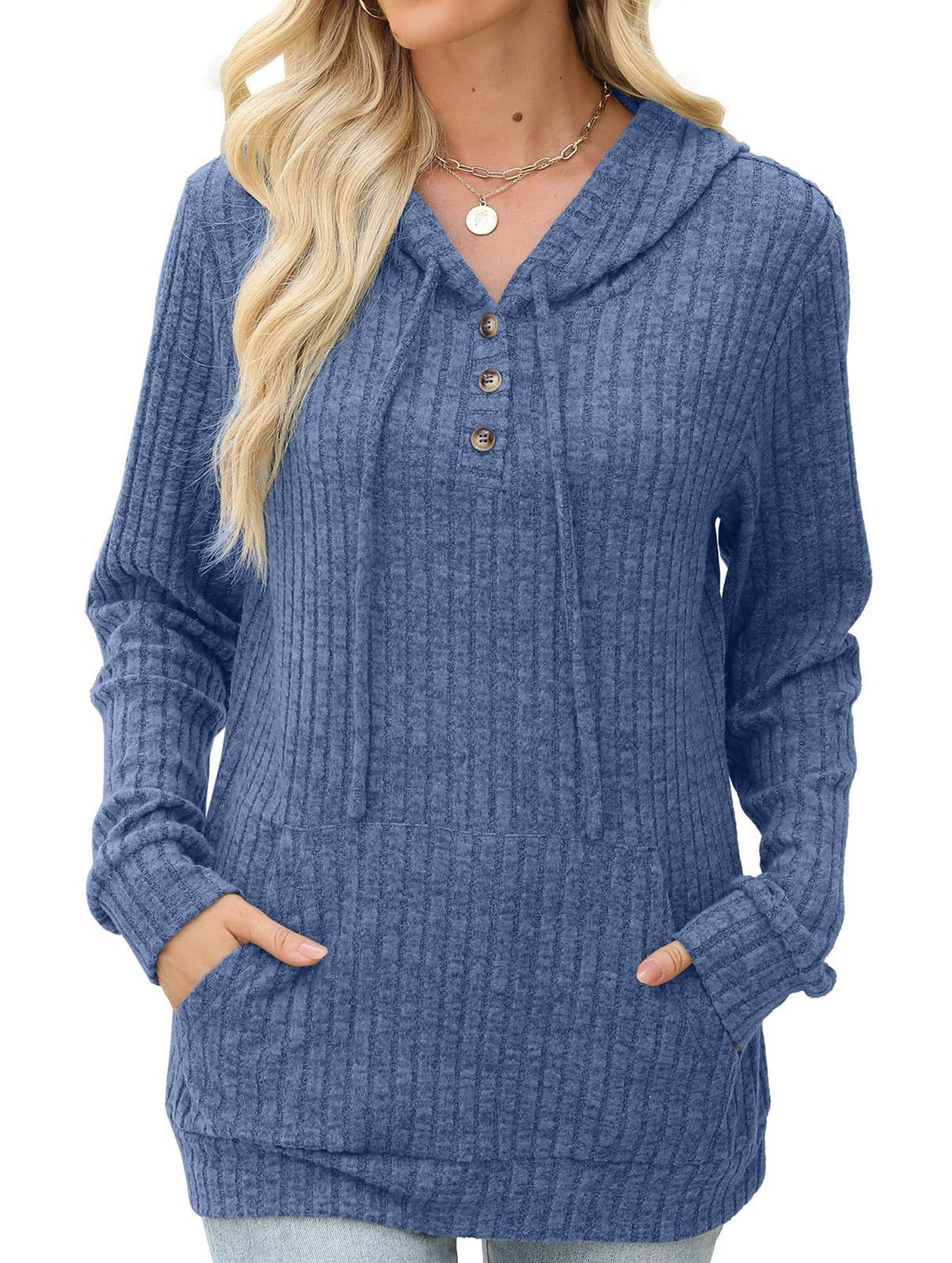 Women's solid color long-sleeved hoodie sweater