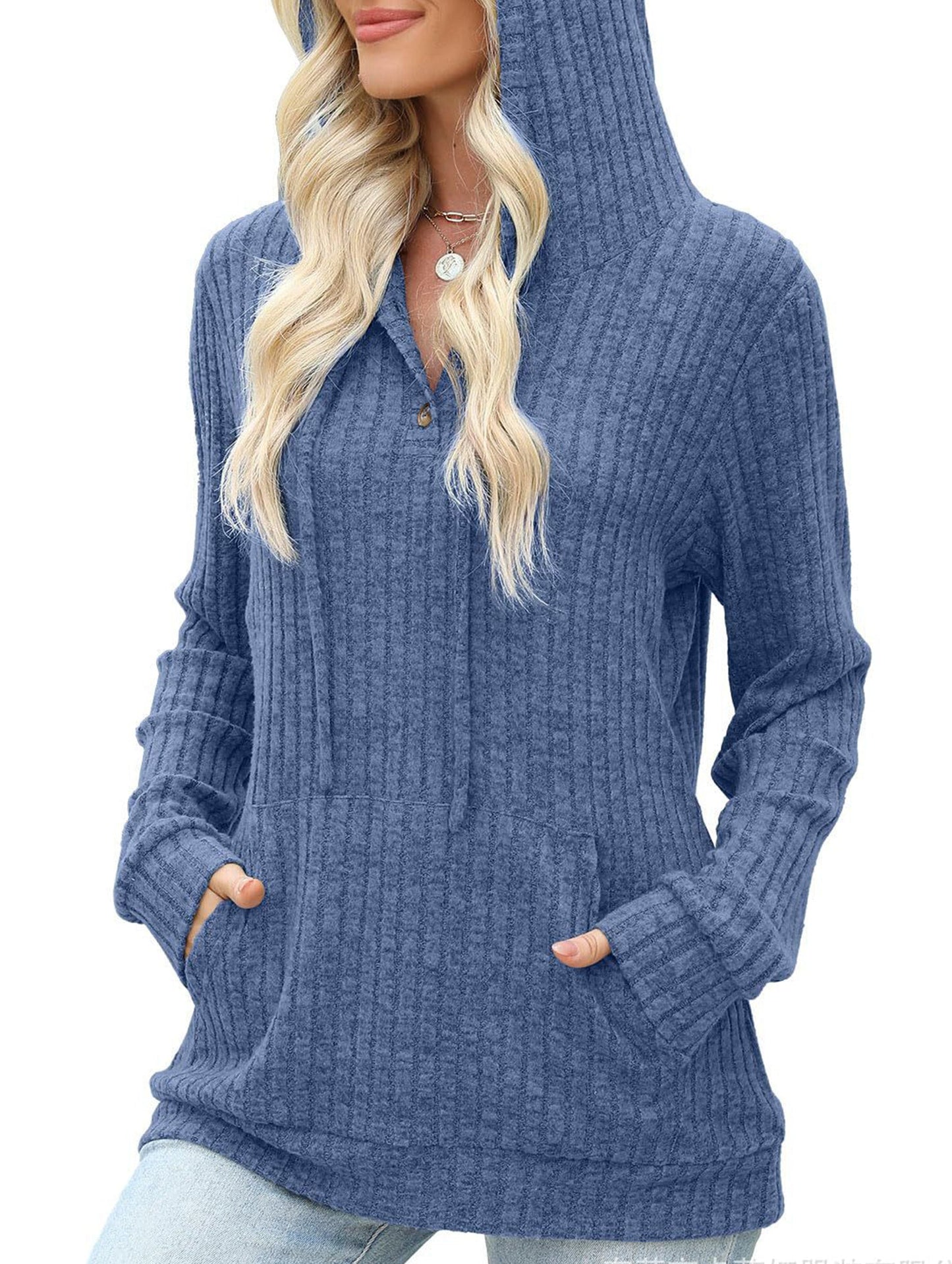 Women's solid color long-sleeved hoodie sweater