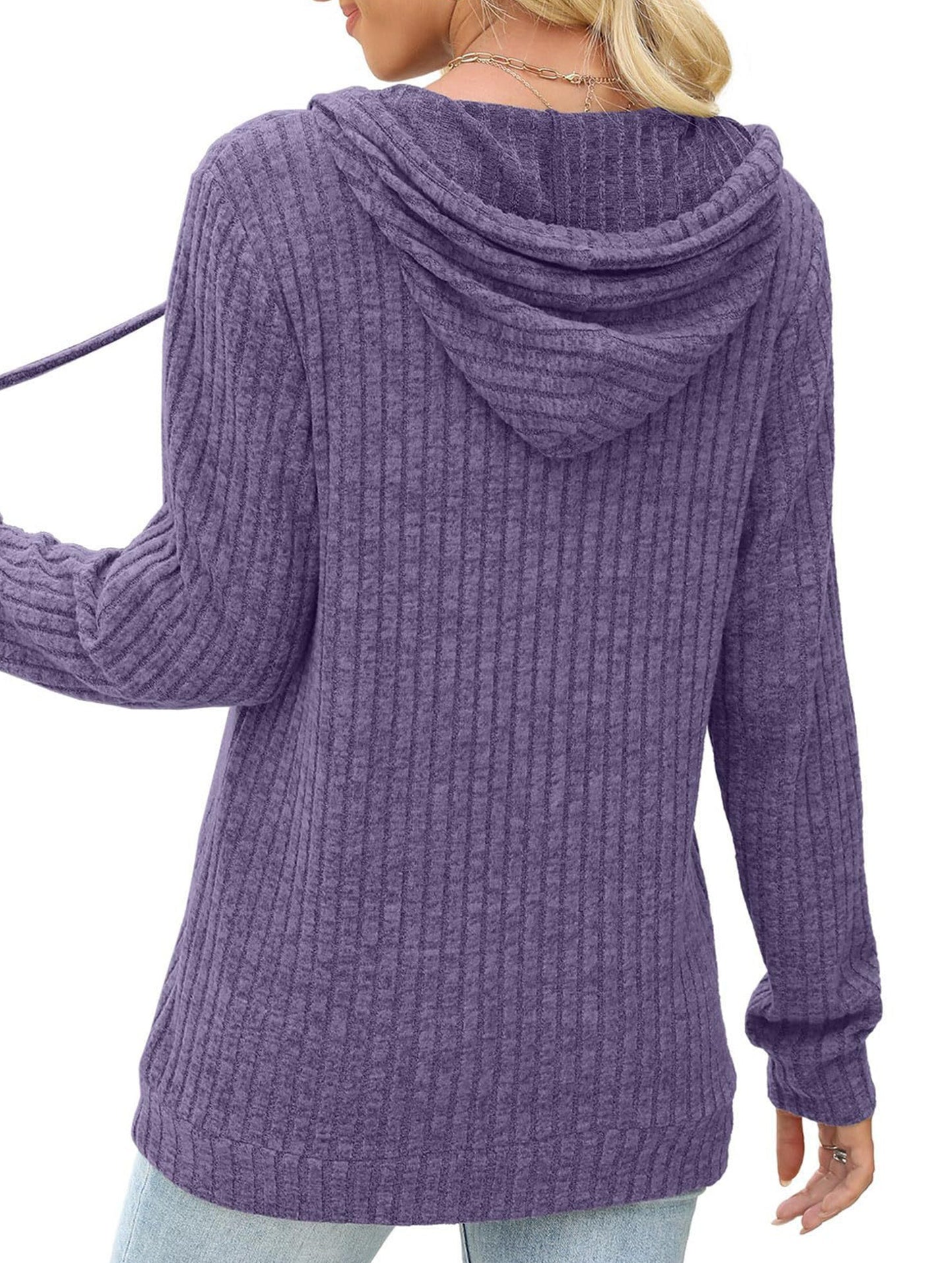 Women's solid color long-sleeved hoodie sweater