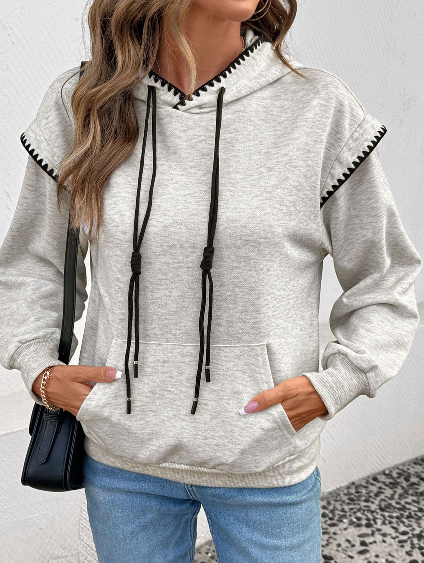 Versatile fake two-piece hooded sweatshirt