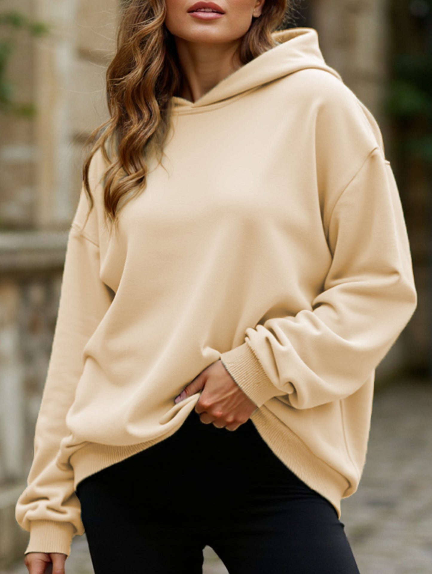 Oversized loose fleece hooded sweatshirt