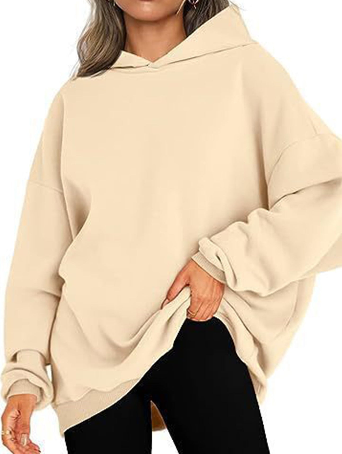 Oversized loose fleece hooded sweatshirt