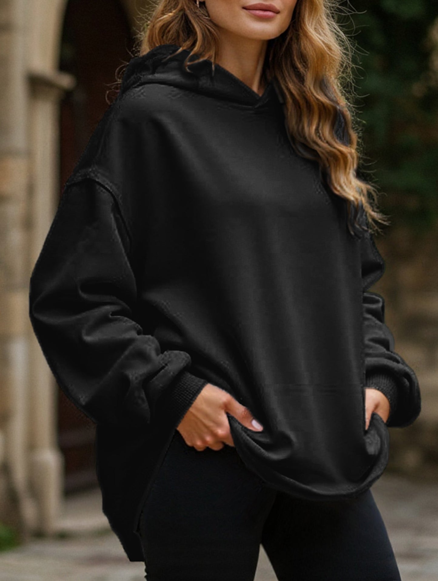 Oversized loose fleece hooded sweatshirt