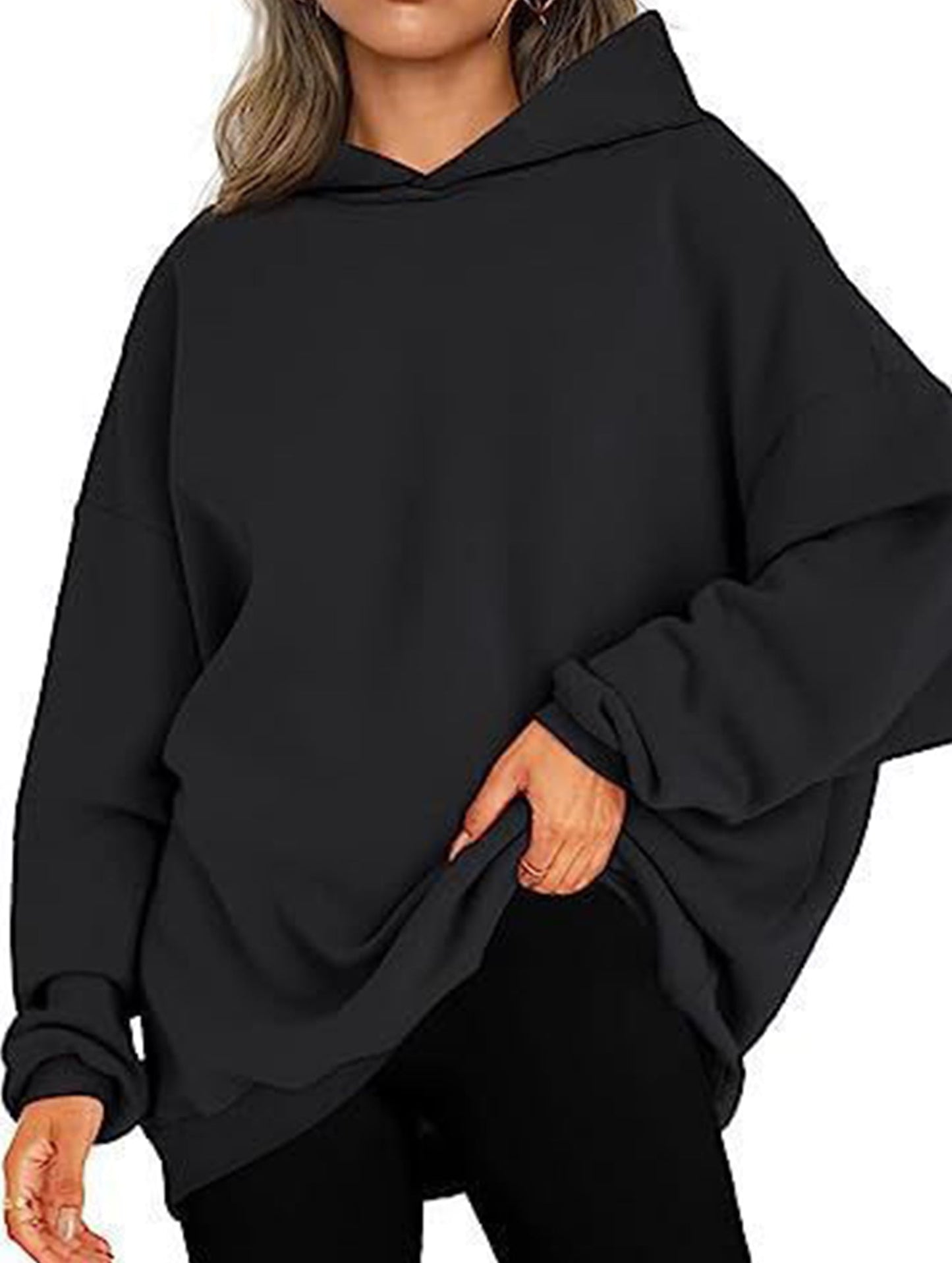 Oversized loose fleece hooded sweatshirt