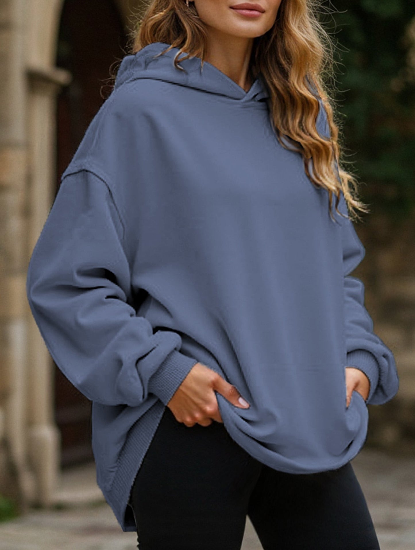 Oversized loose fleece hooded sweatshirt