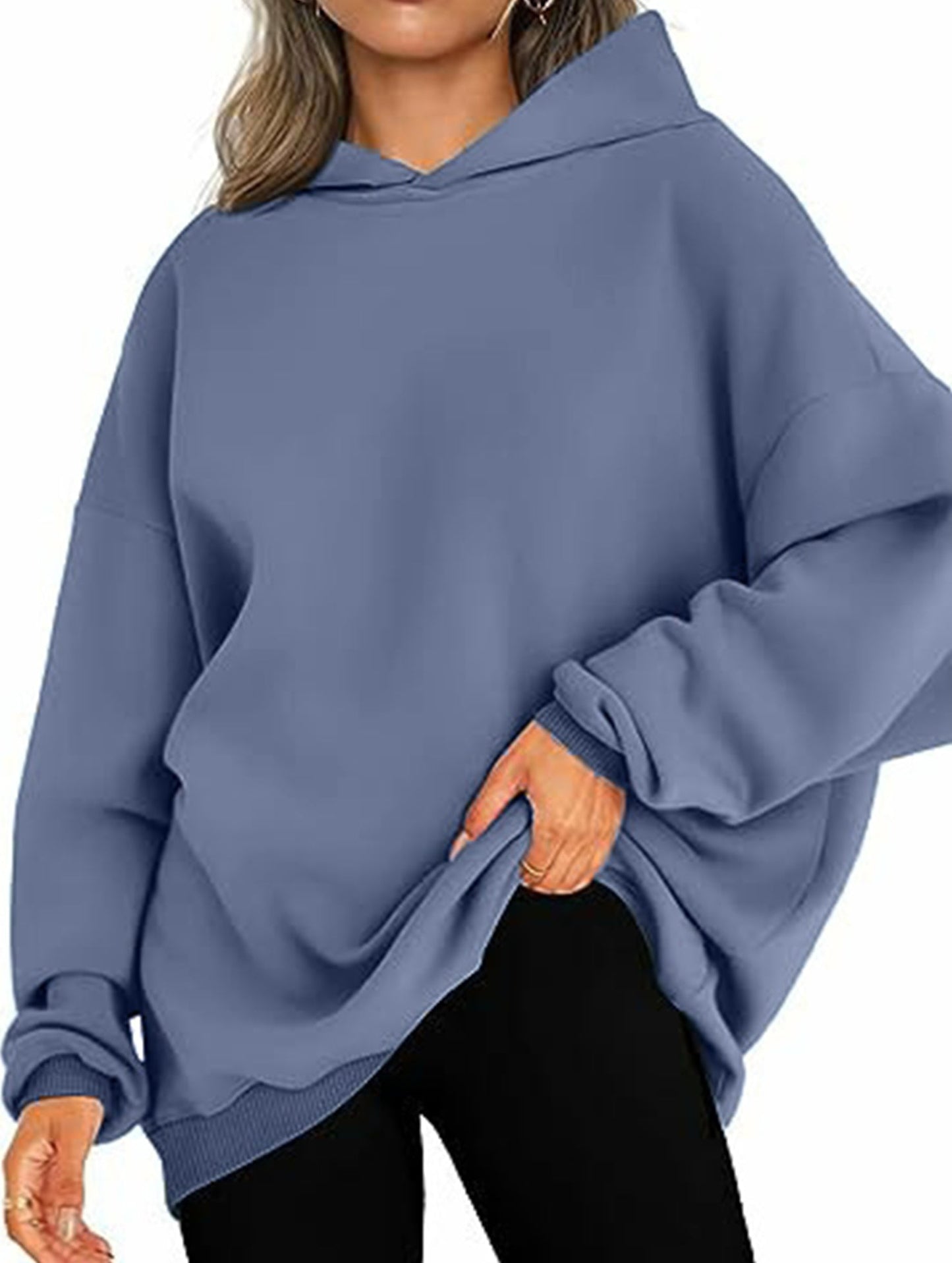 Oversized loose fleece hooded sweatshirt