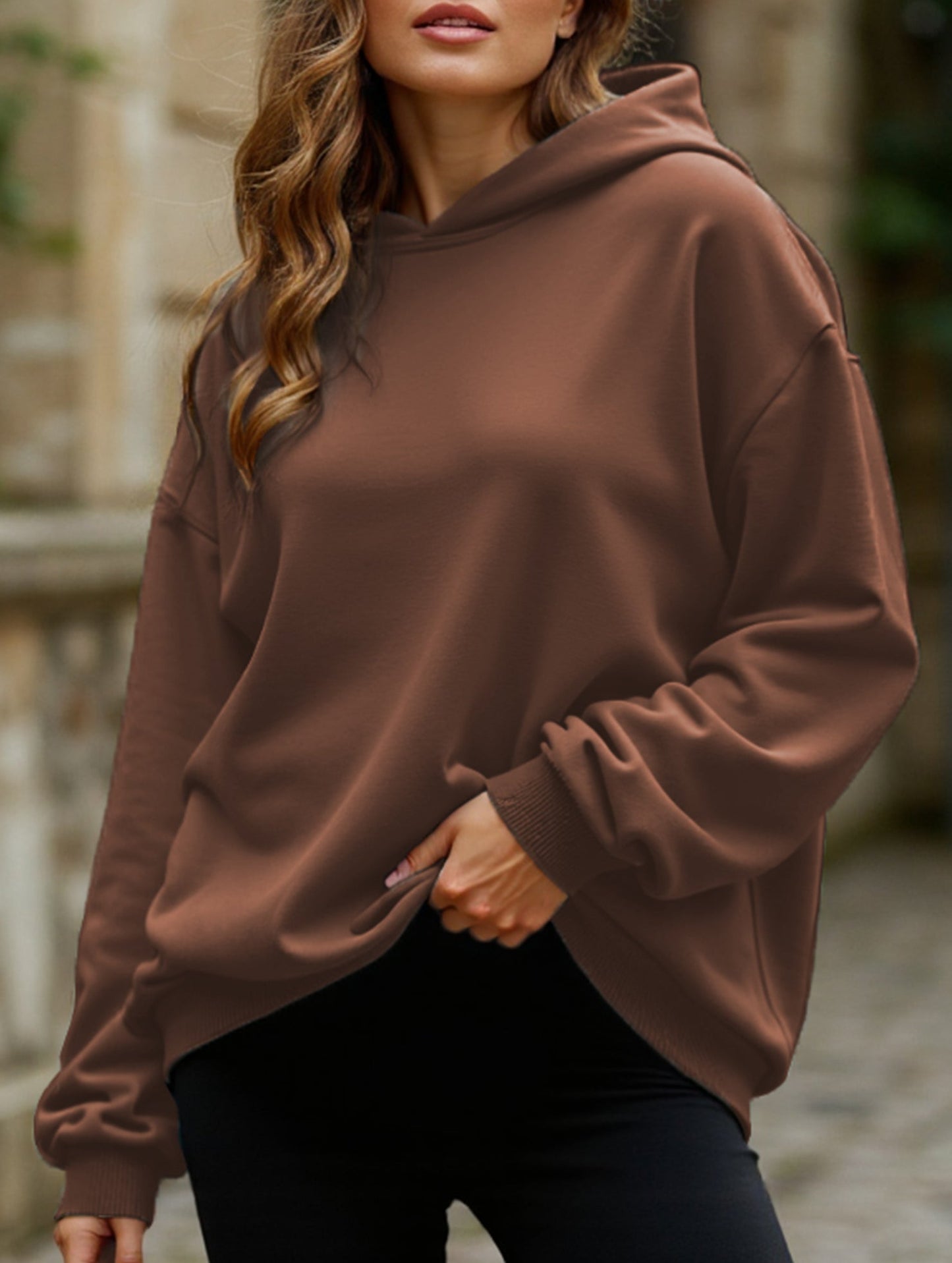 Oversized loose fleece hooded sweatshirt