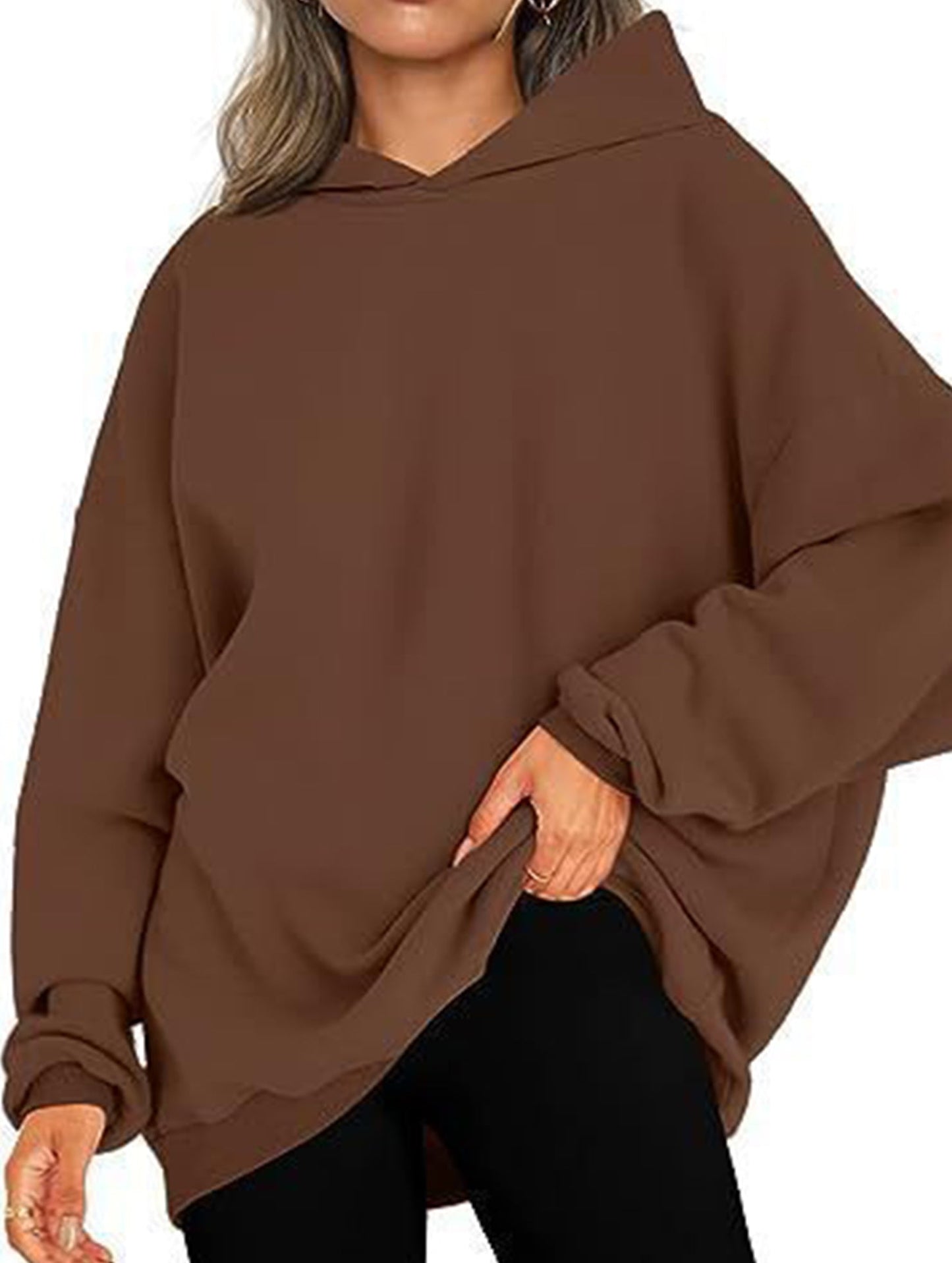 Oversized loose fleece hooded sweatshirt