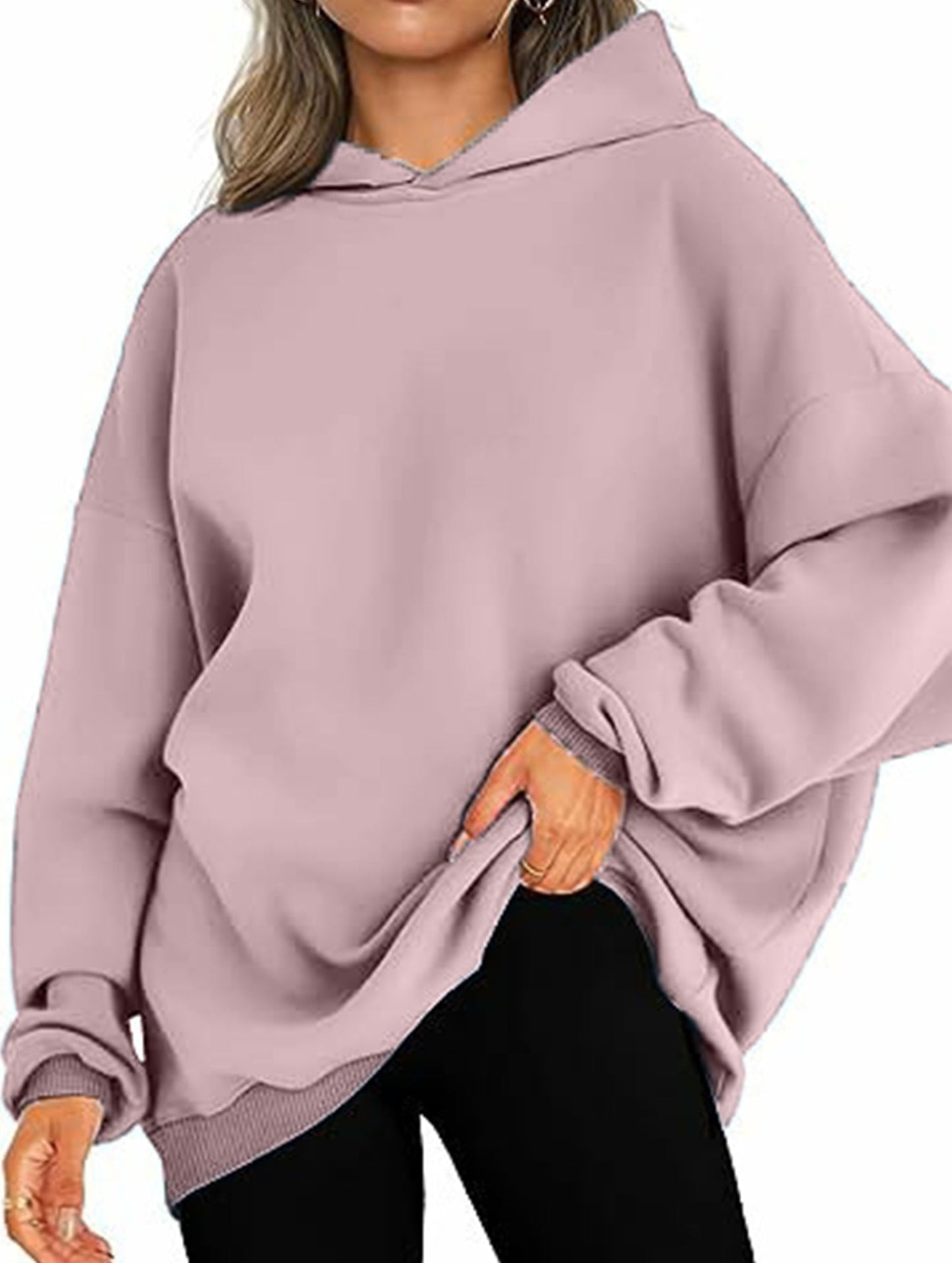 Oversized loose fleece hooded sweatshirt