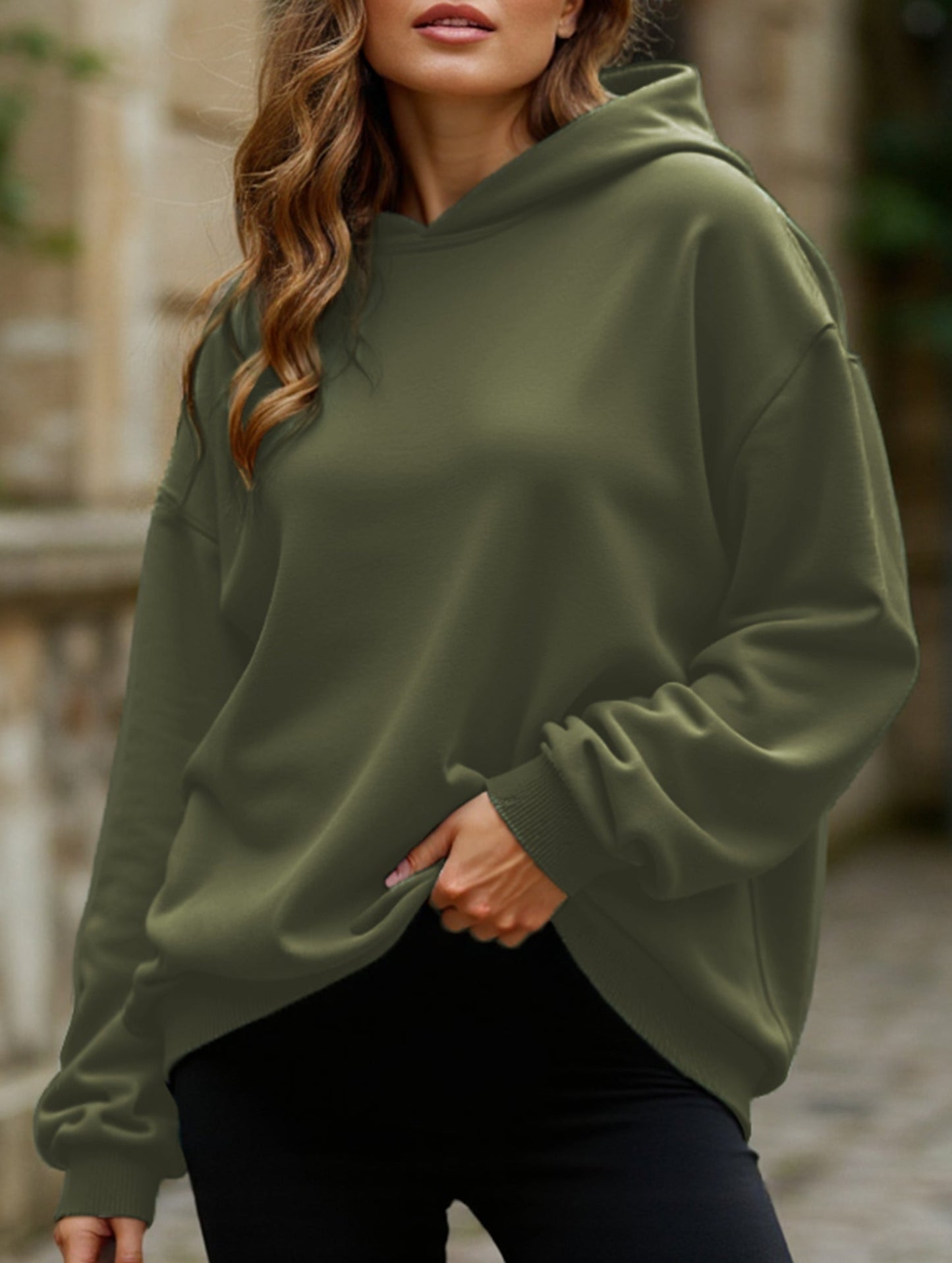 Oversized loose fleece hooded sweatshirt