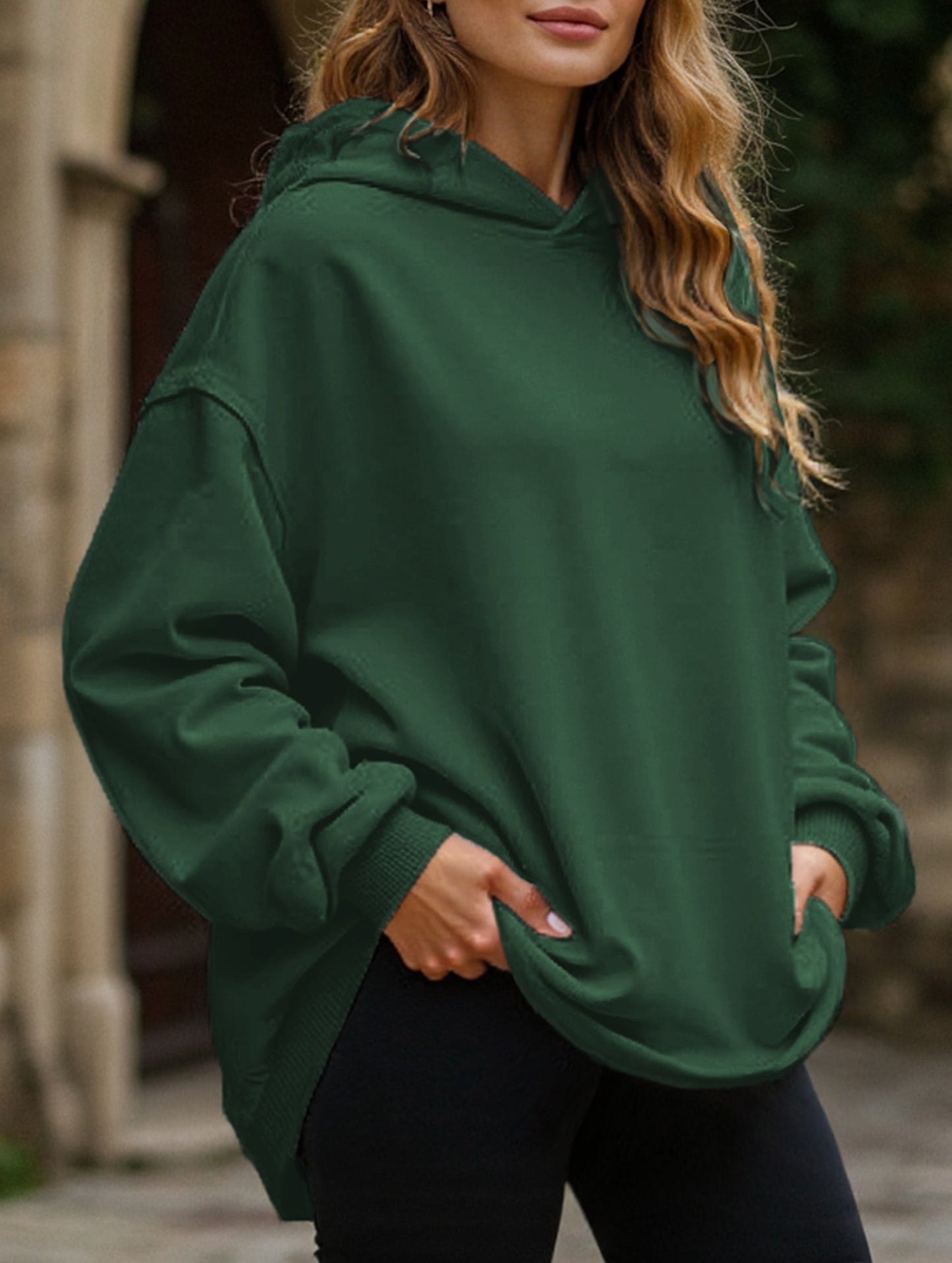 Oversized loose fleece hooded sweatshirt