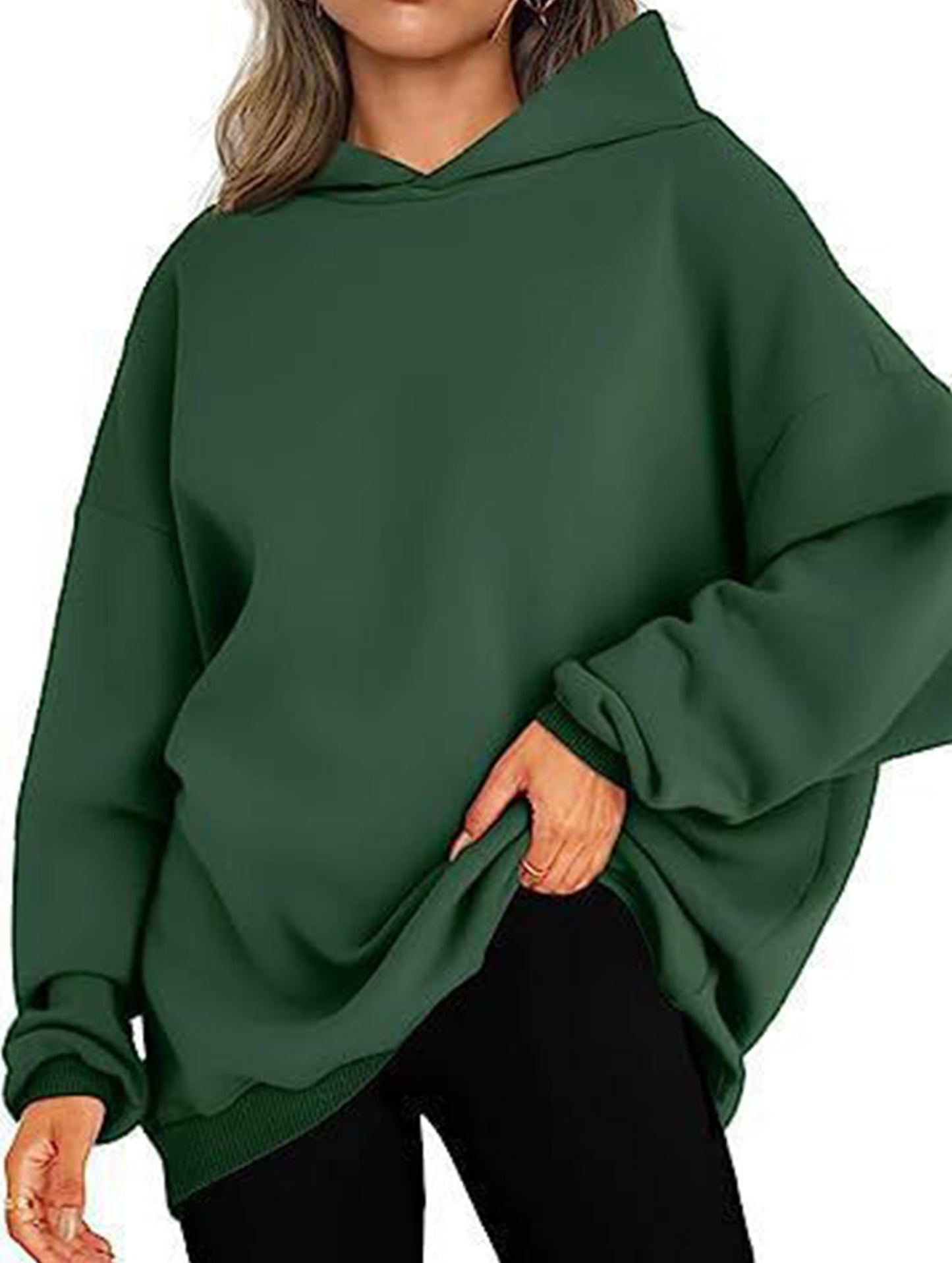 Oversized loose fleece hooded sweatshirt