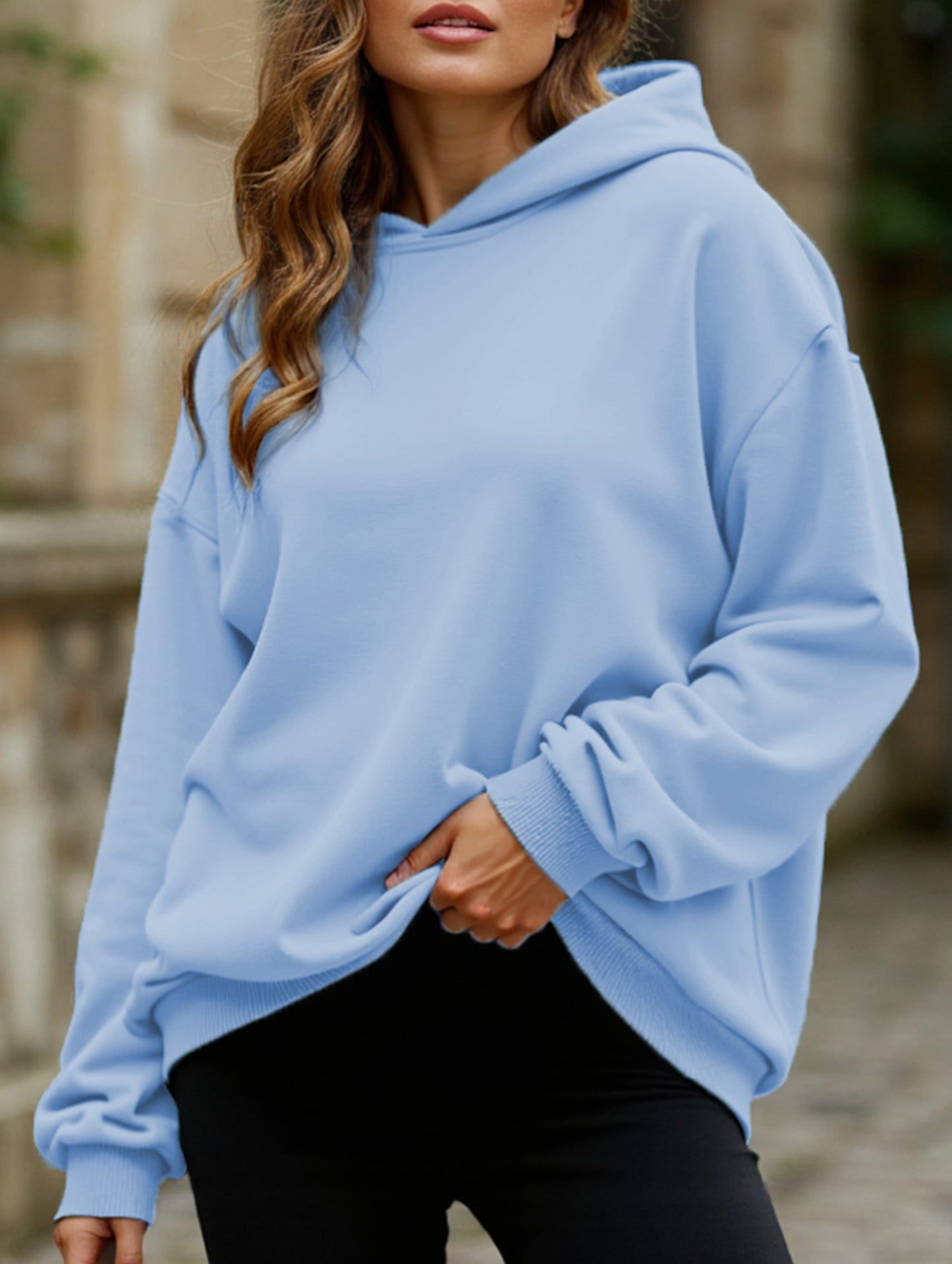 Oversized loose fleece hooded sweatshirt