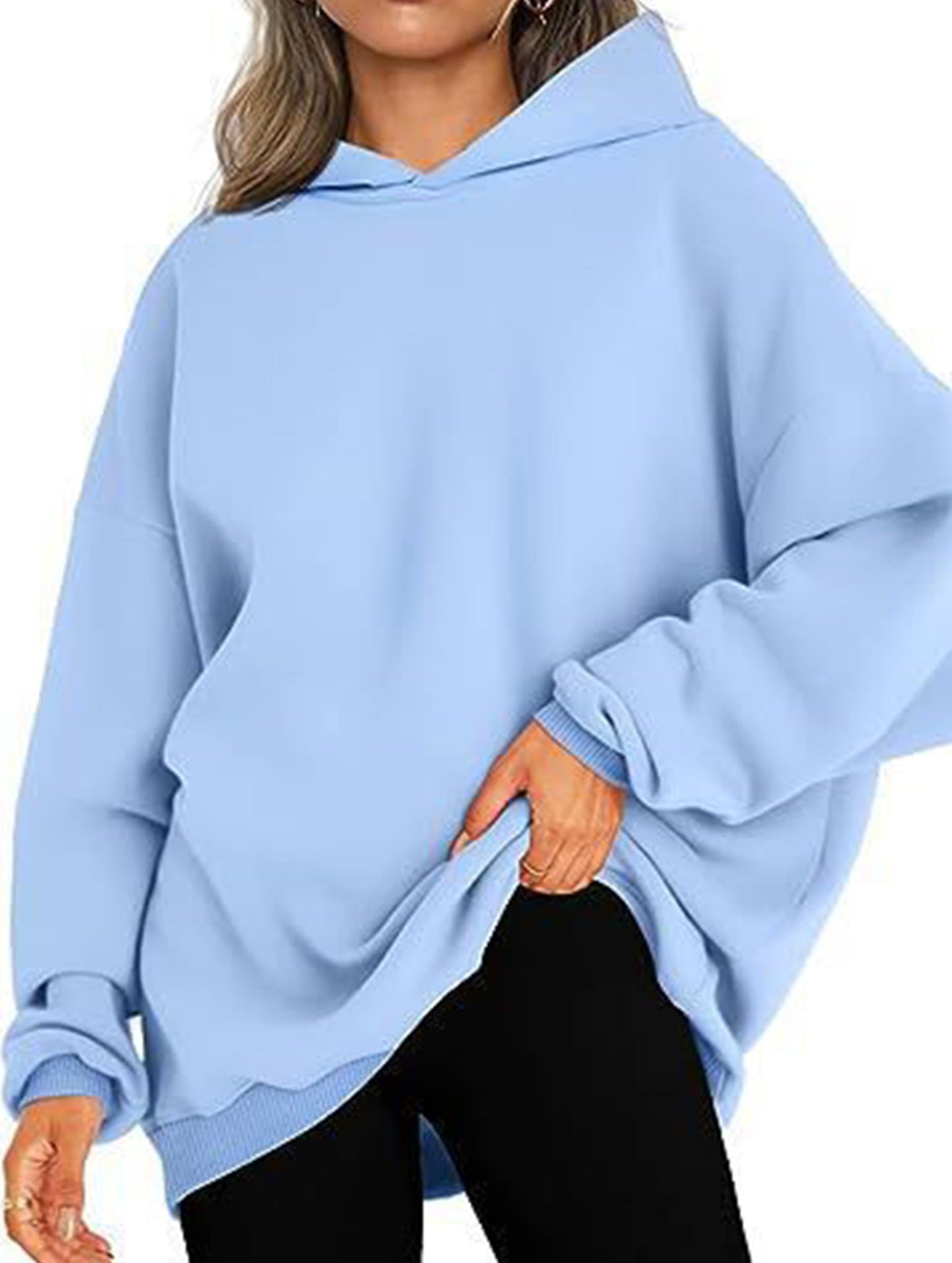 Oversized loose fleece hooded sweatshirt