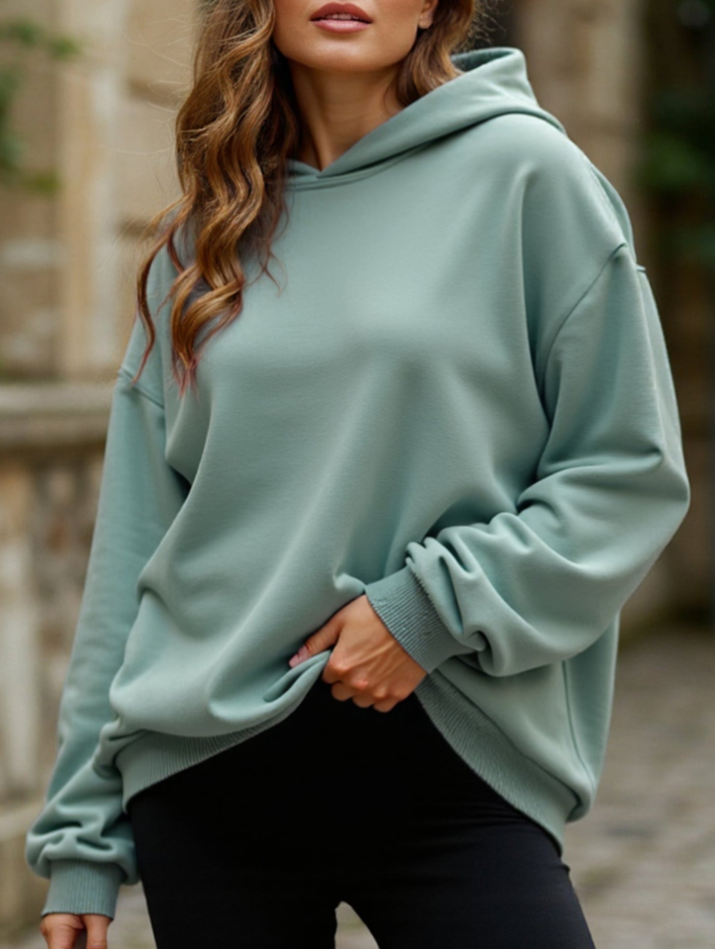 Oversized loose fleece hooded sweatshirt