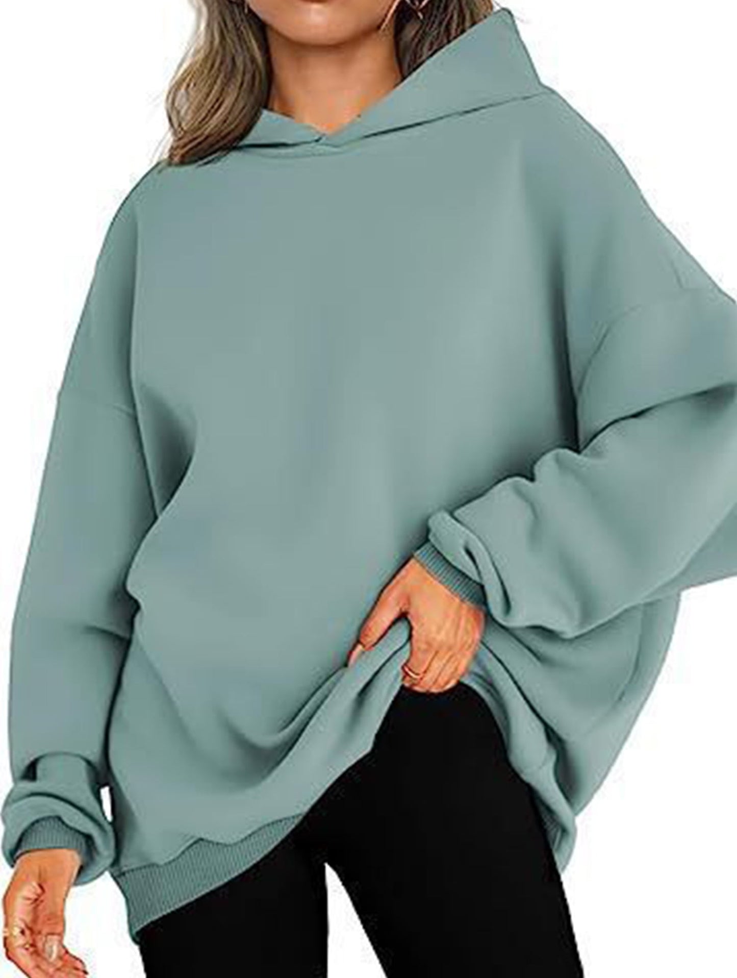 Oversized loose fleece hooded sweatshirt