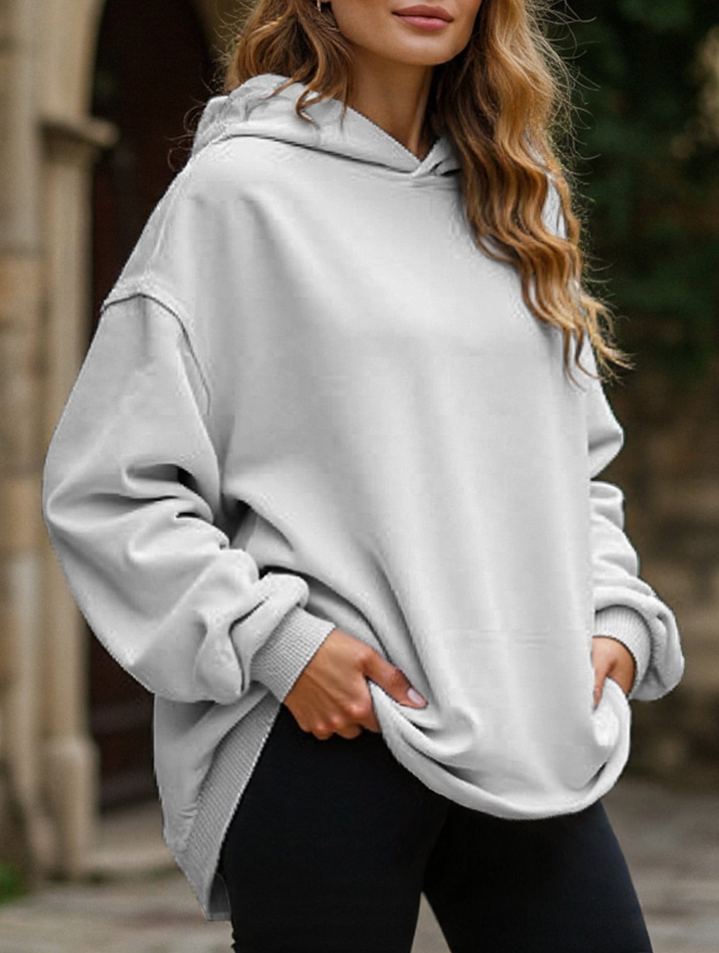 Oversized loose fleece hooded sweatshirt