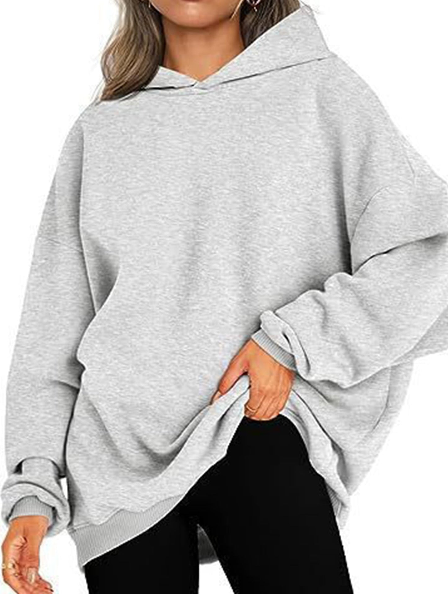 Oversized loose fleece hooded sweatshirt