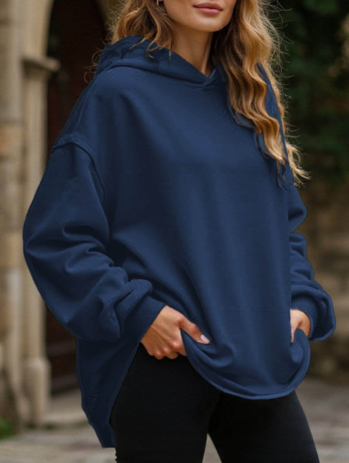Oversized loose fleece hooded sweatshirt