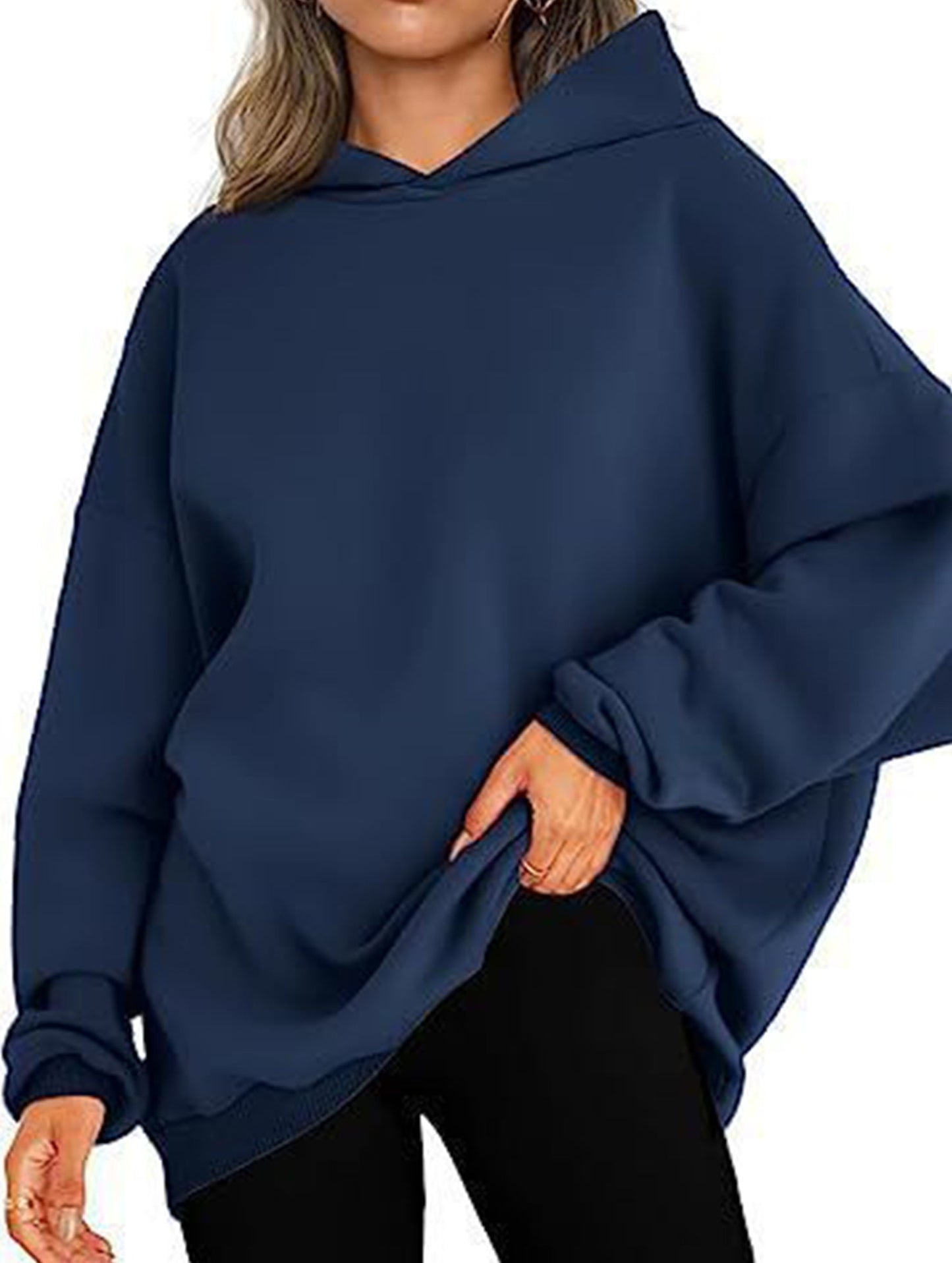 Oversized loose fleece hooded sweatshirt